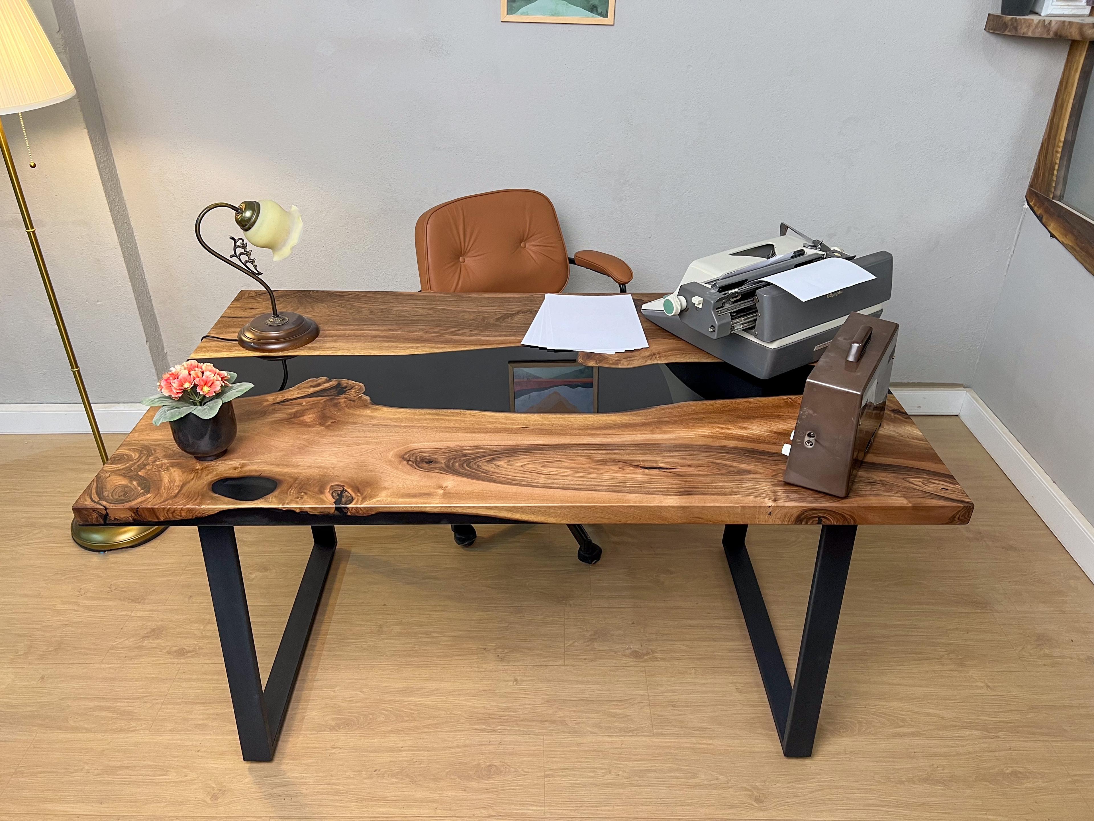 Black River Epoxy Office Desk, Solid Walnut Wood