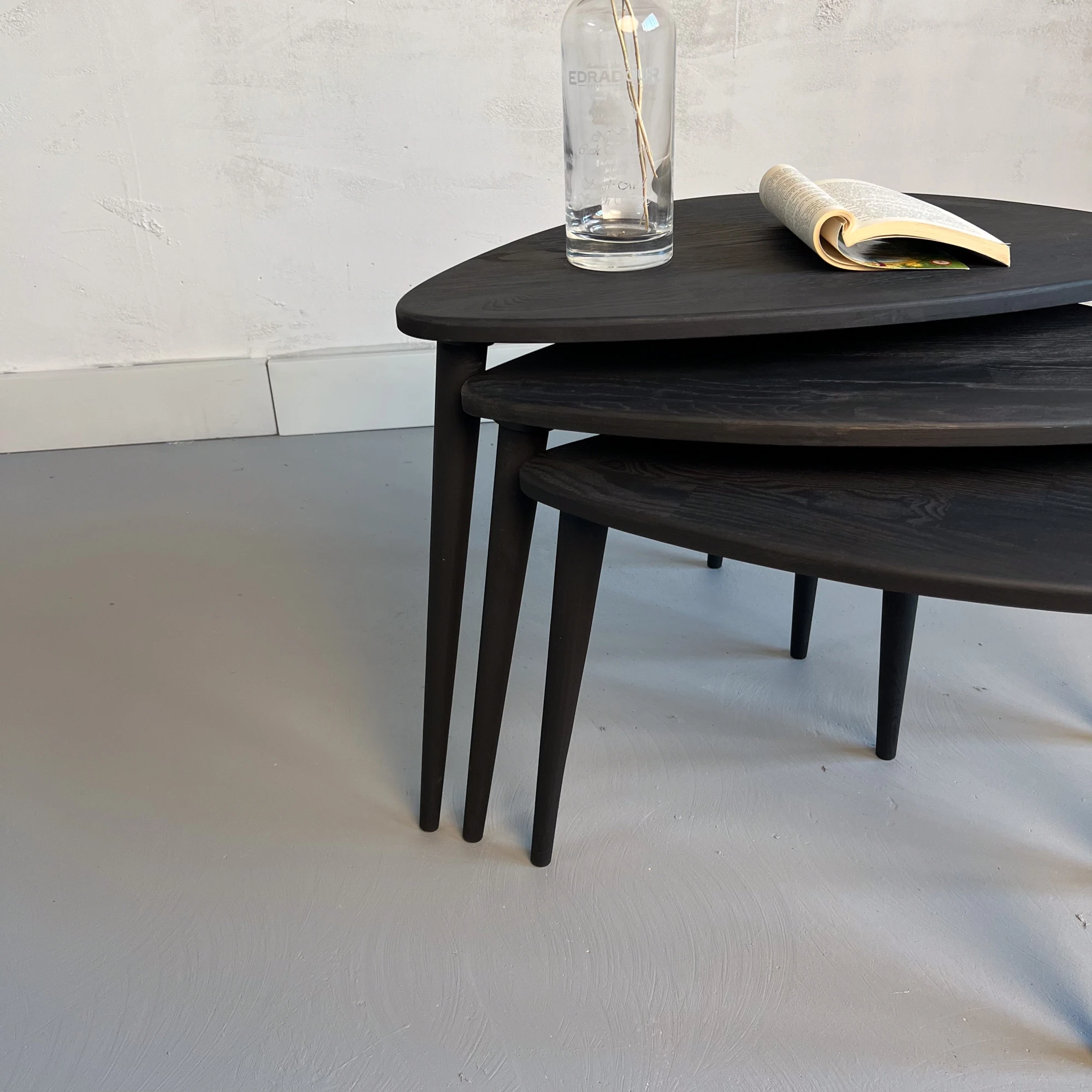 Ercol Stil Ahşap Zigon Sehpa Seti | 3’lü Retro Modern Tasarım | Masif Ağaç Yan Sehpa Takımı