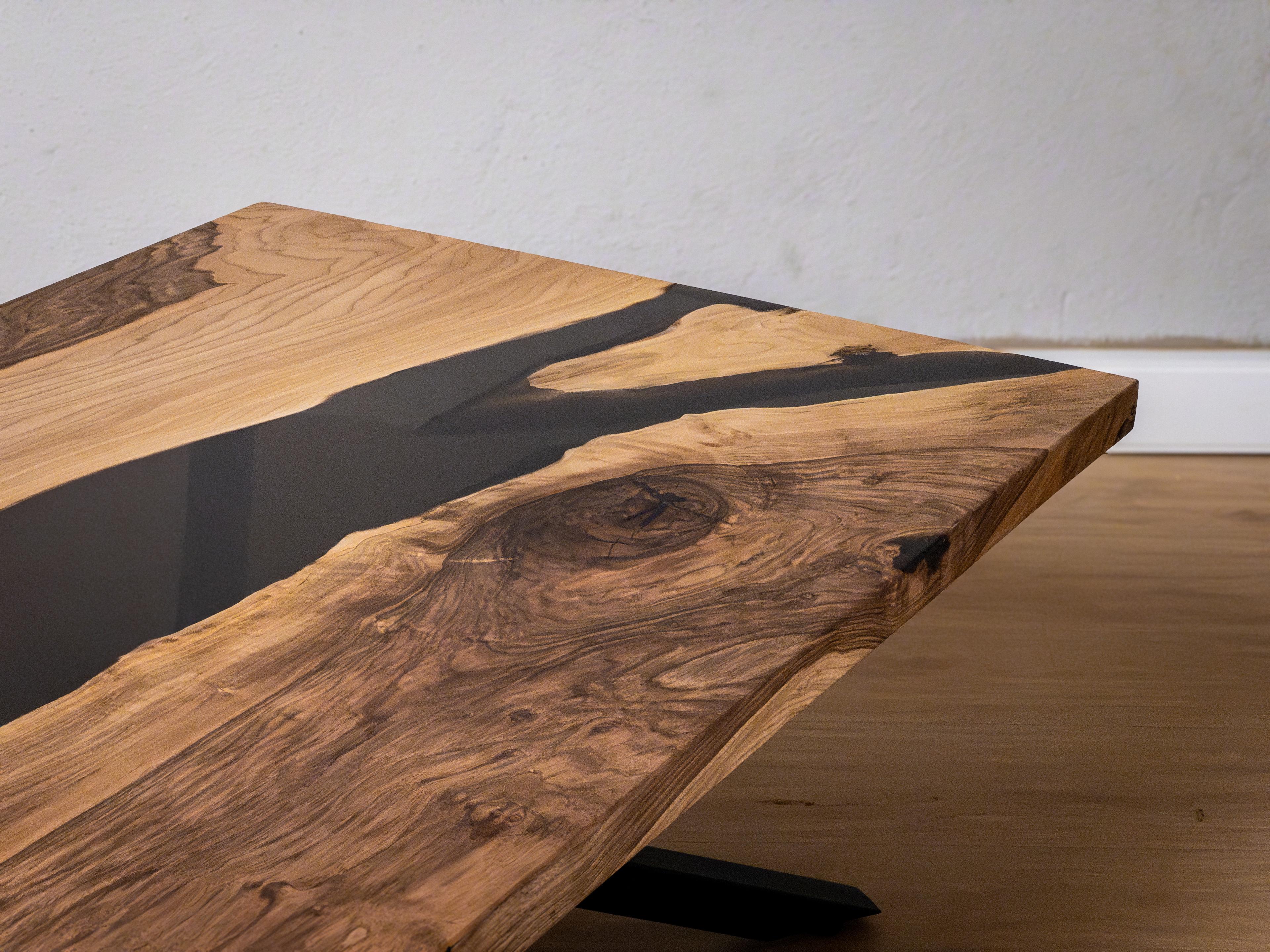 Transparent Black Epoxy River Walnut Coffee Table