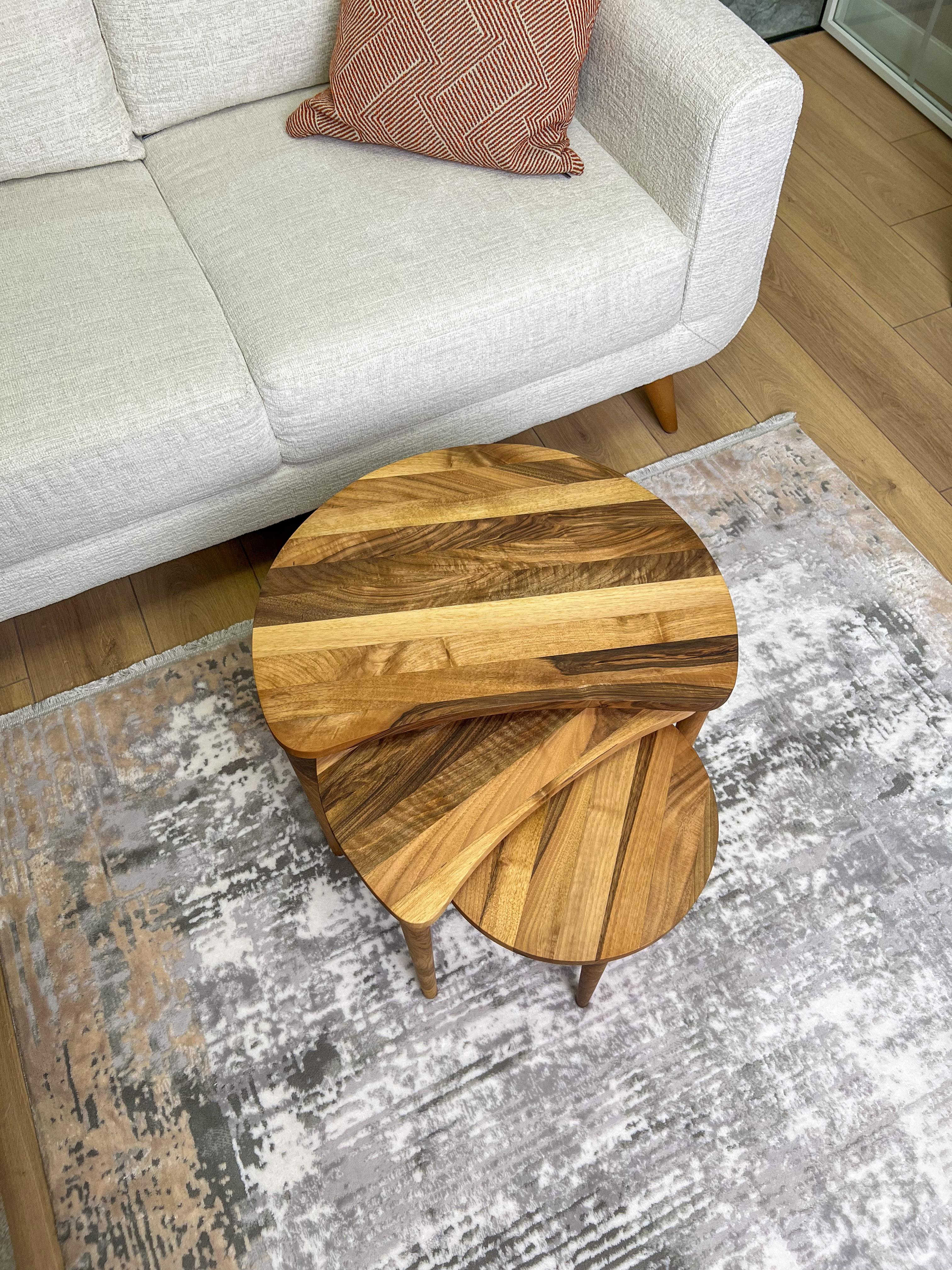 Solid Walnut Set of 3 Nesting Coffee Table with Solid Walnut Wood Tapered Legs