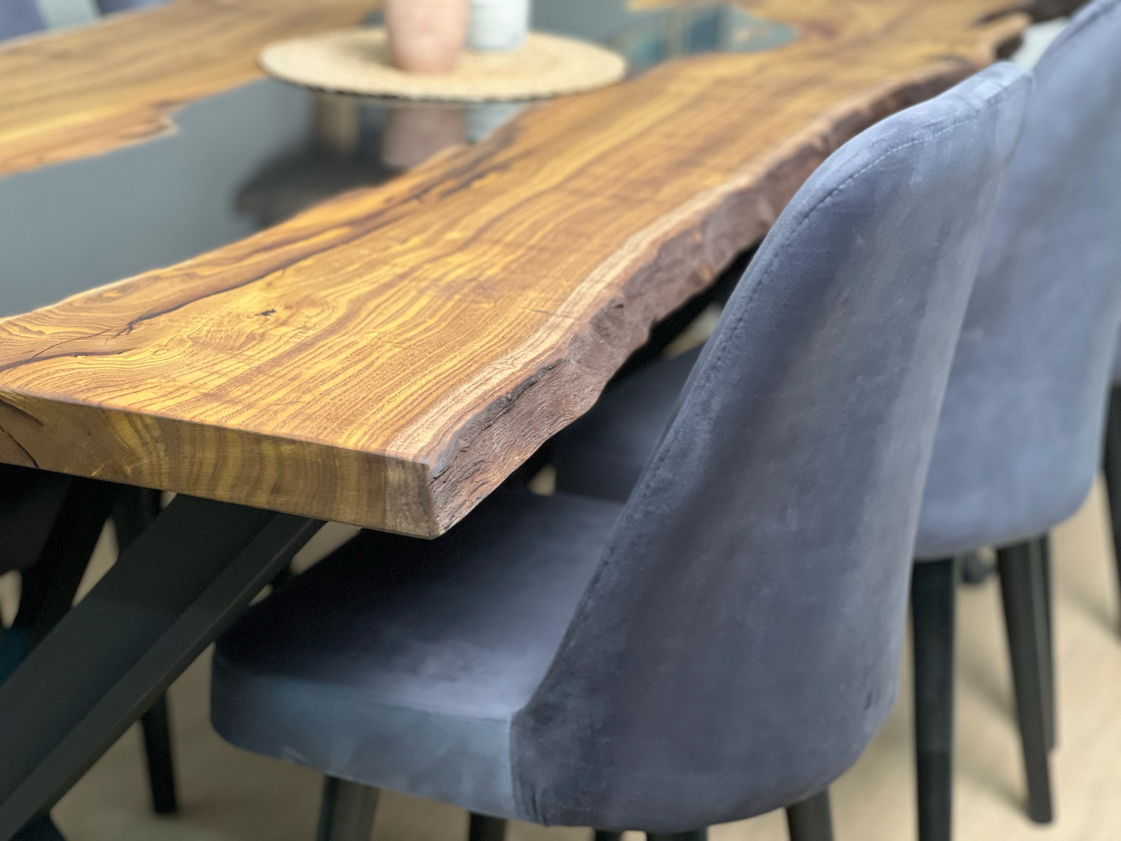 Black River Epoxy Dining Table in Live Edge Cracked Mulberry Slab, Quick Ship image