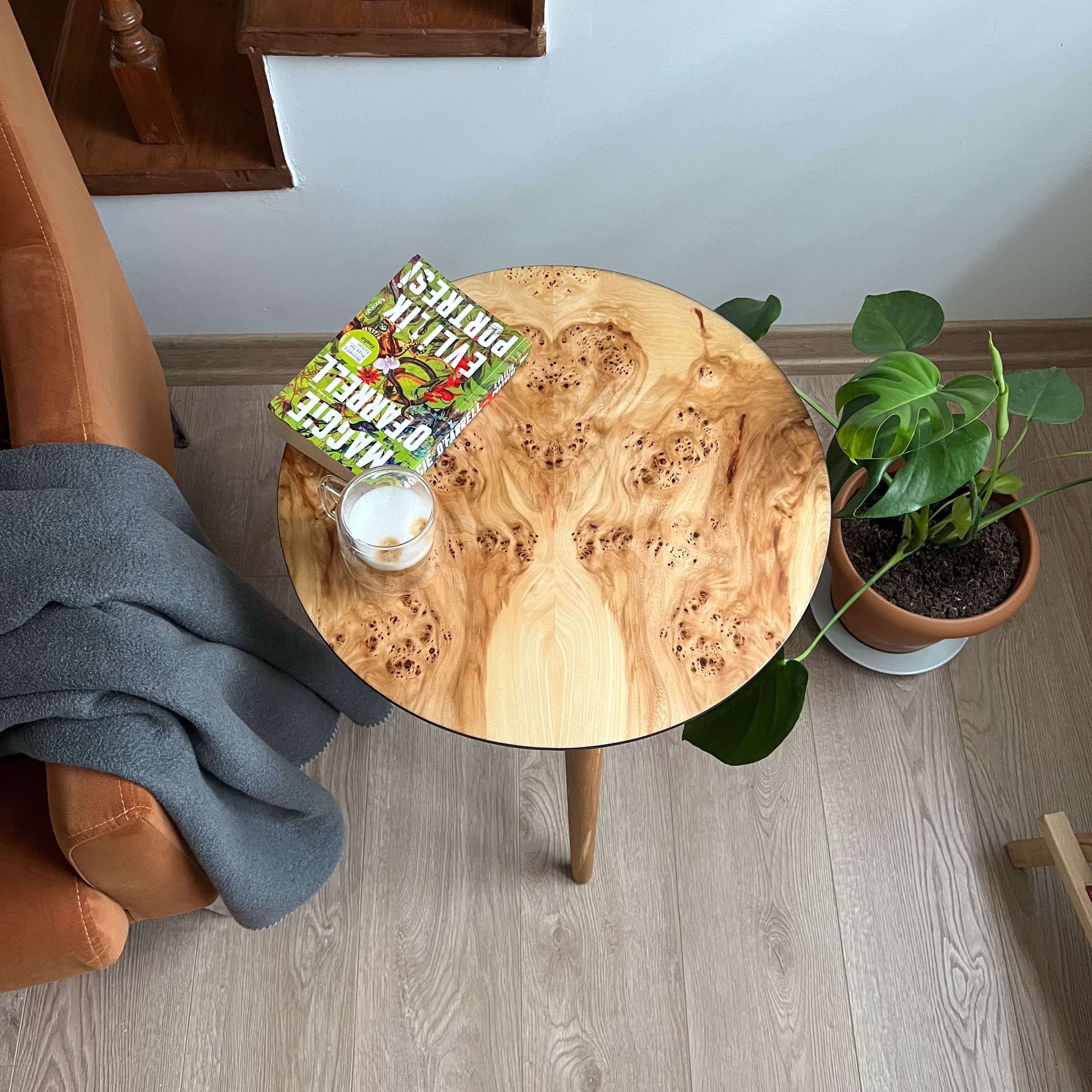 Burl Veneer Side Table – Matte Finish | Walnut or Elm