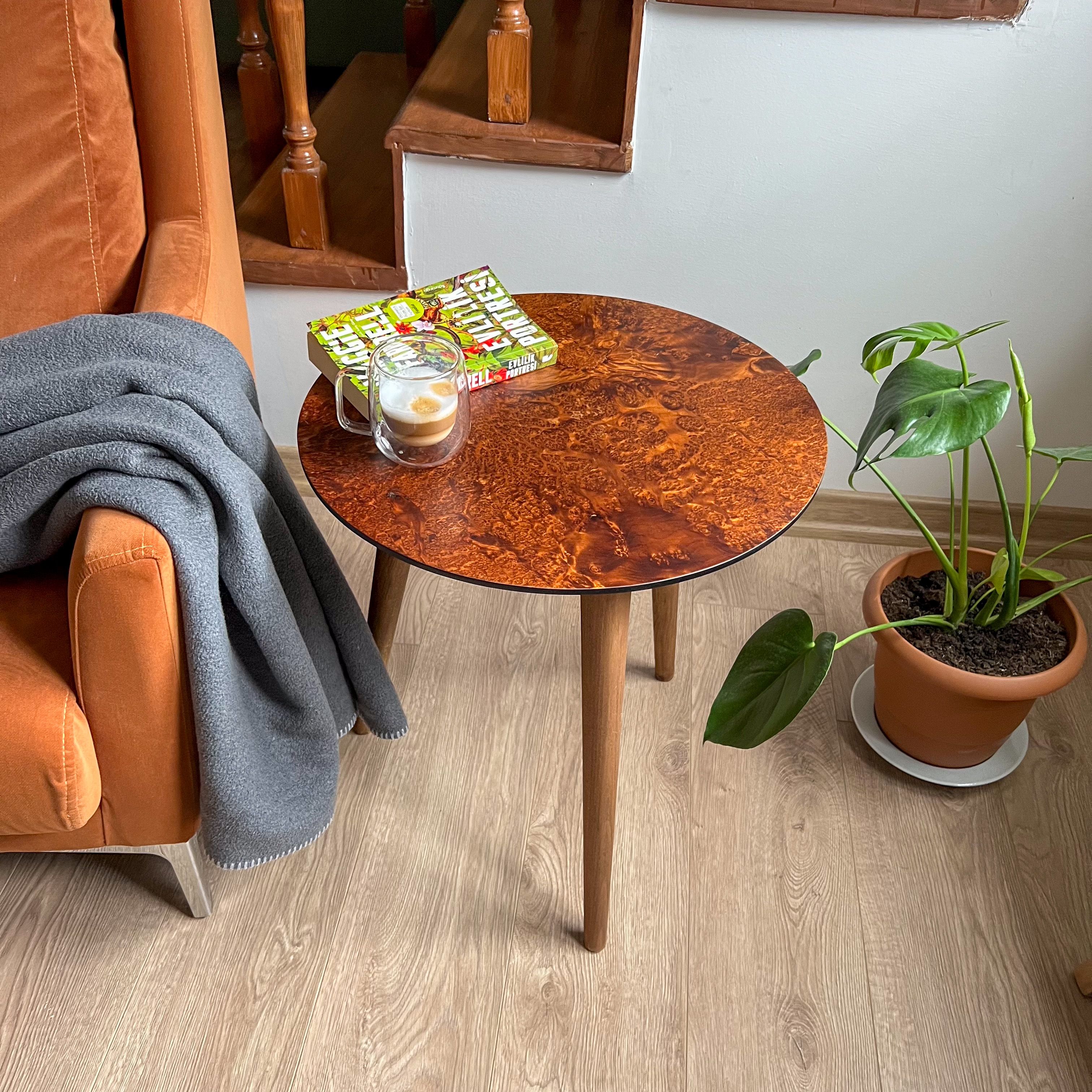 Burl Veneer Side Table – Matte Finish | Walnut or Elm