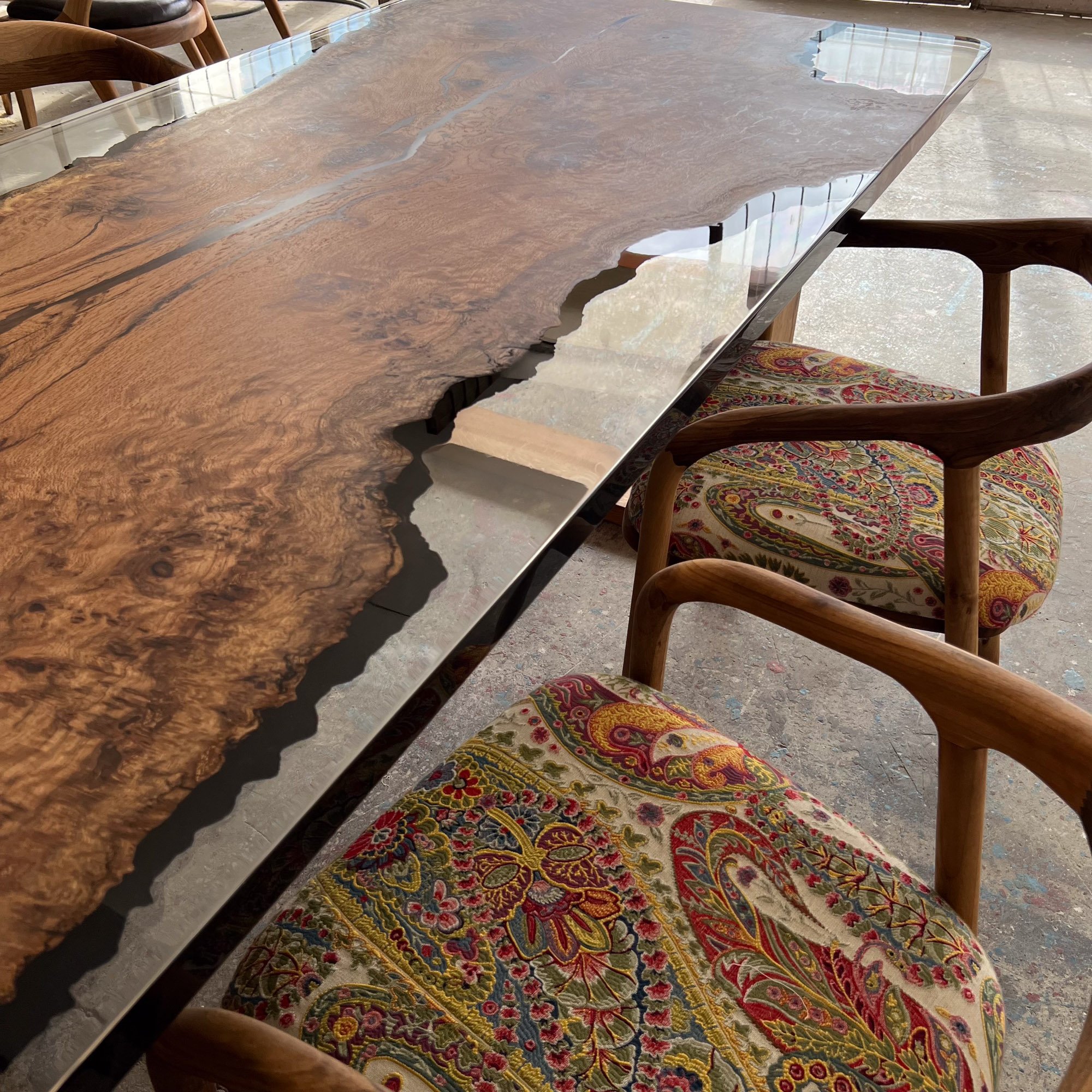 Live Edge Blue Ocean Epoxy Resin Walnut Dining Table | Kitchen Table | Office Table , Sea Table