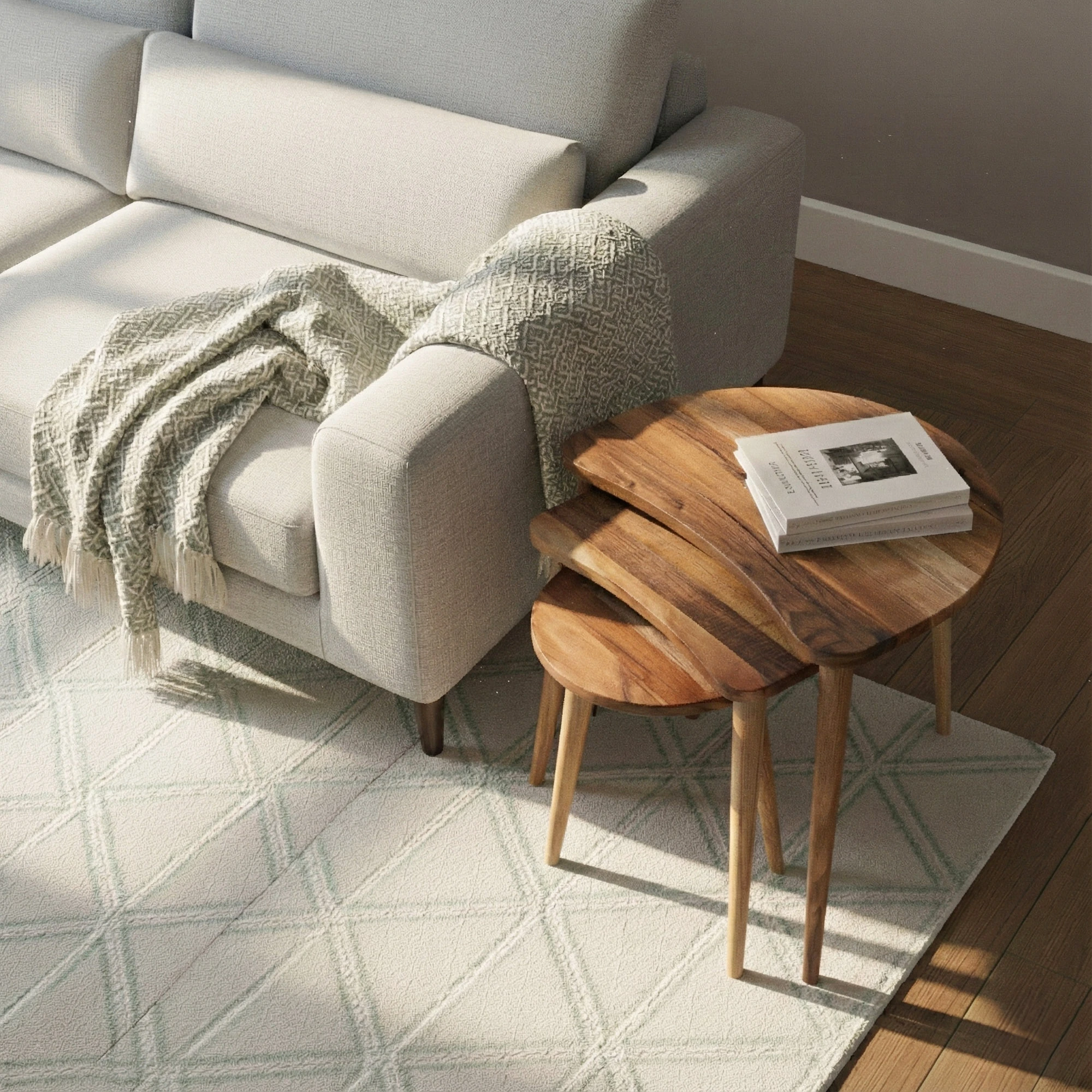 Solid Walnut Set of 3 Nesting Coffee Table with Solid Walnut Wood Tapered Legs