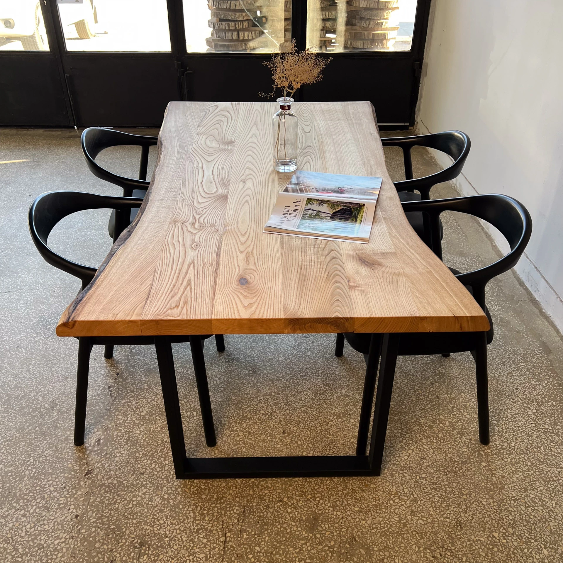 Doğal Kenar Kestane Ahşap Kütük Mutfak ve Yemek Masası