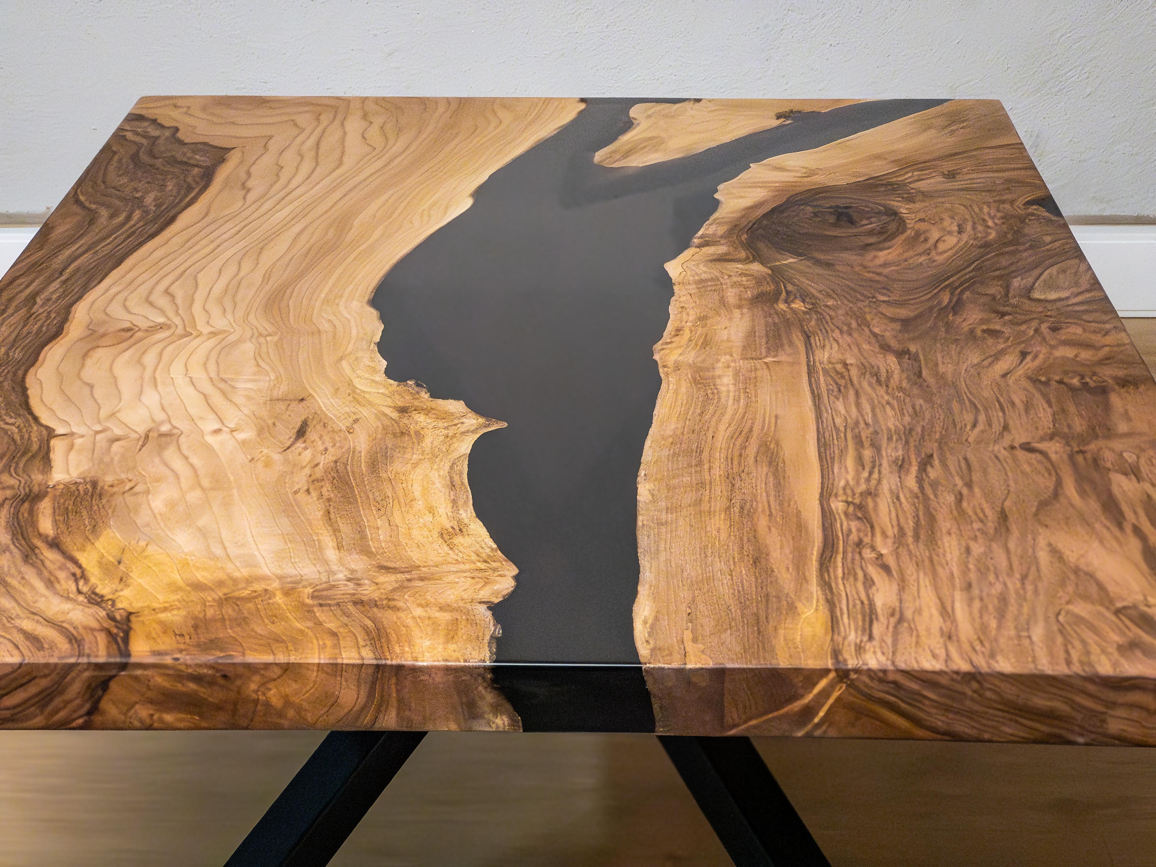 Transparent Black Epoxy River Walnut Coffee Table