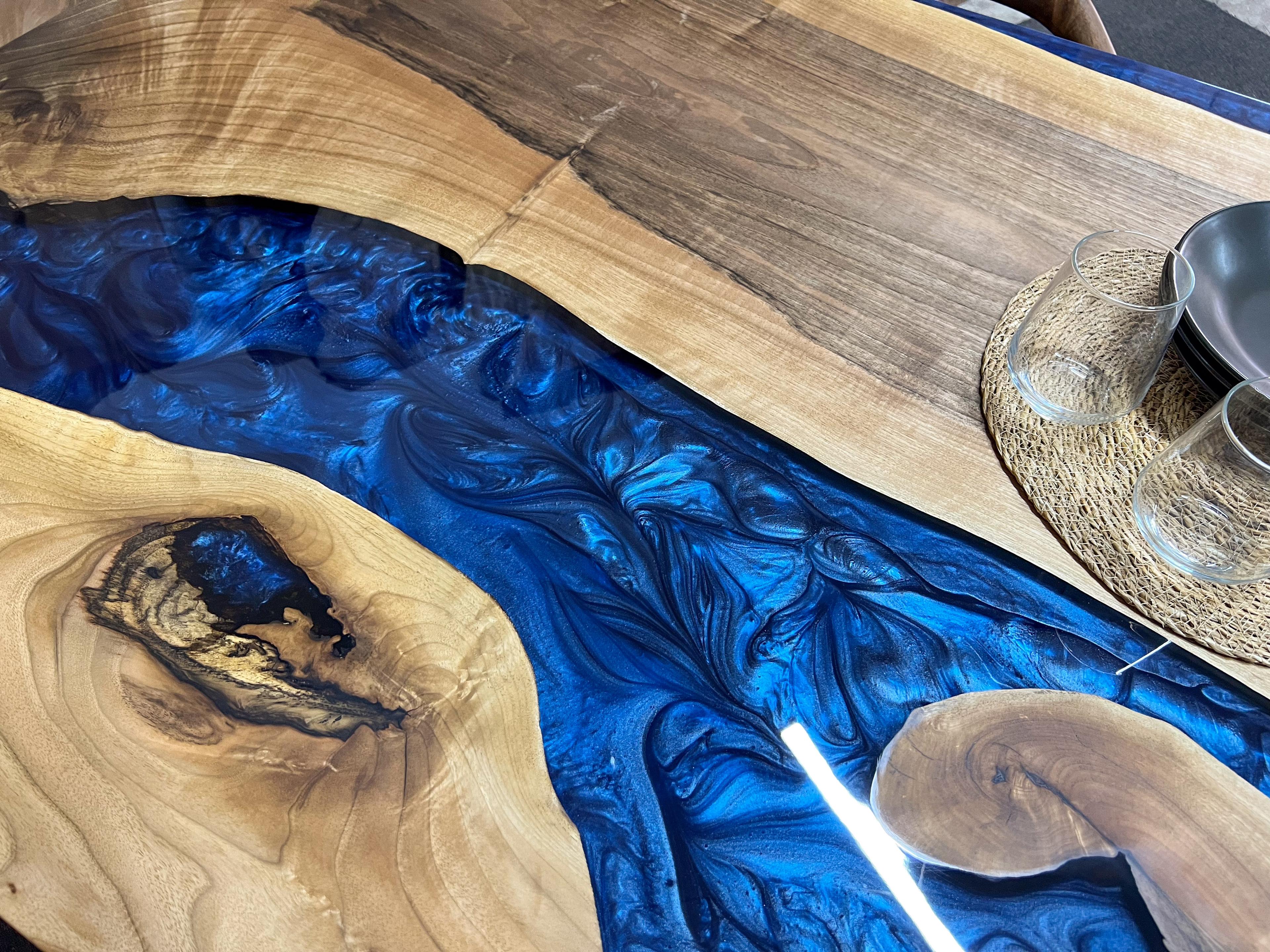 Blue River Table with Epoxy Resin and Walnut Wood