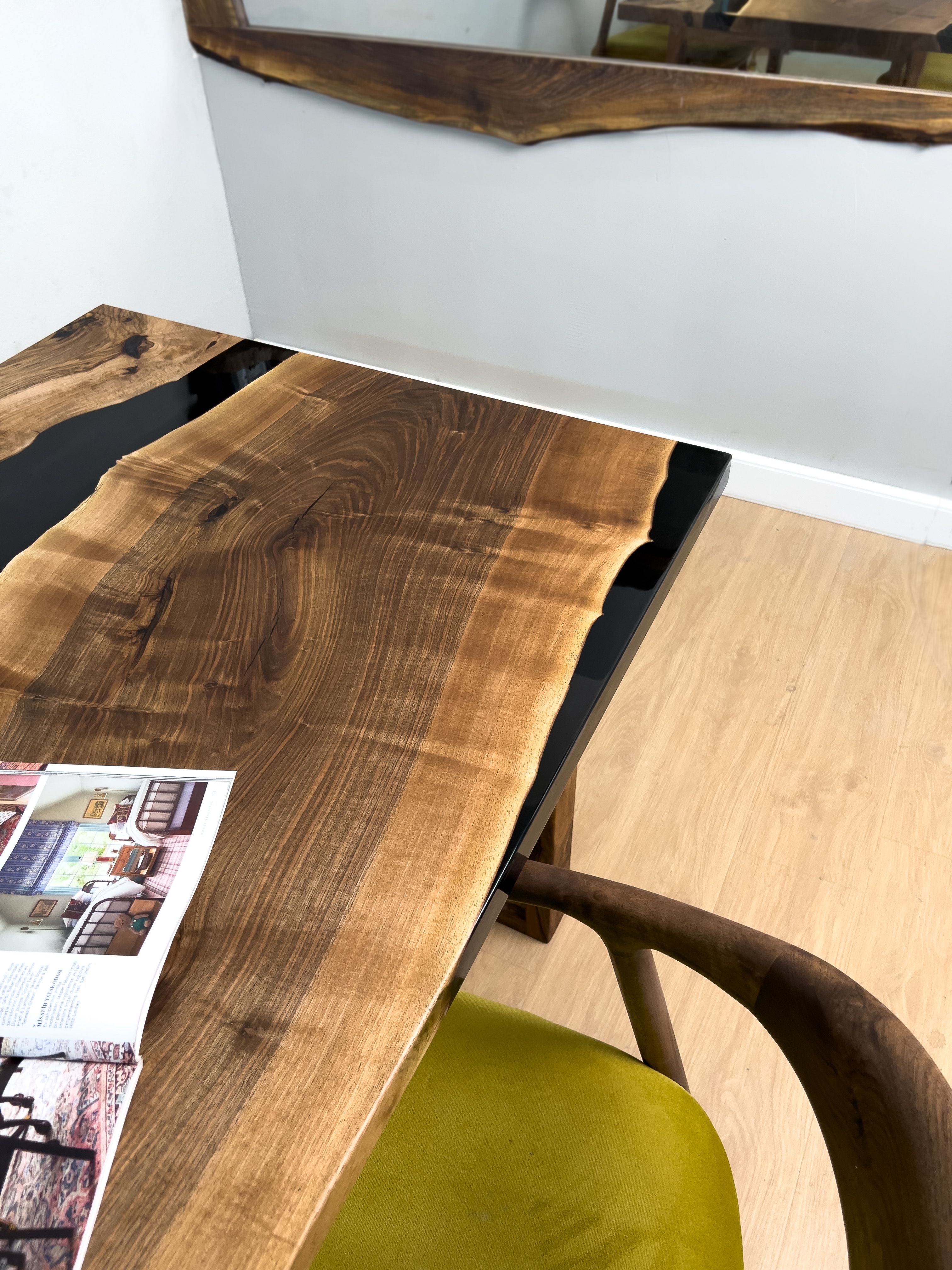 Black River Walnut Epoxy Table with Wooden Legs