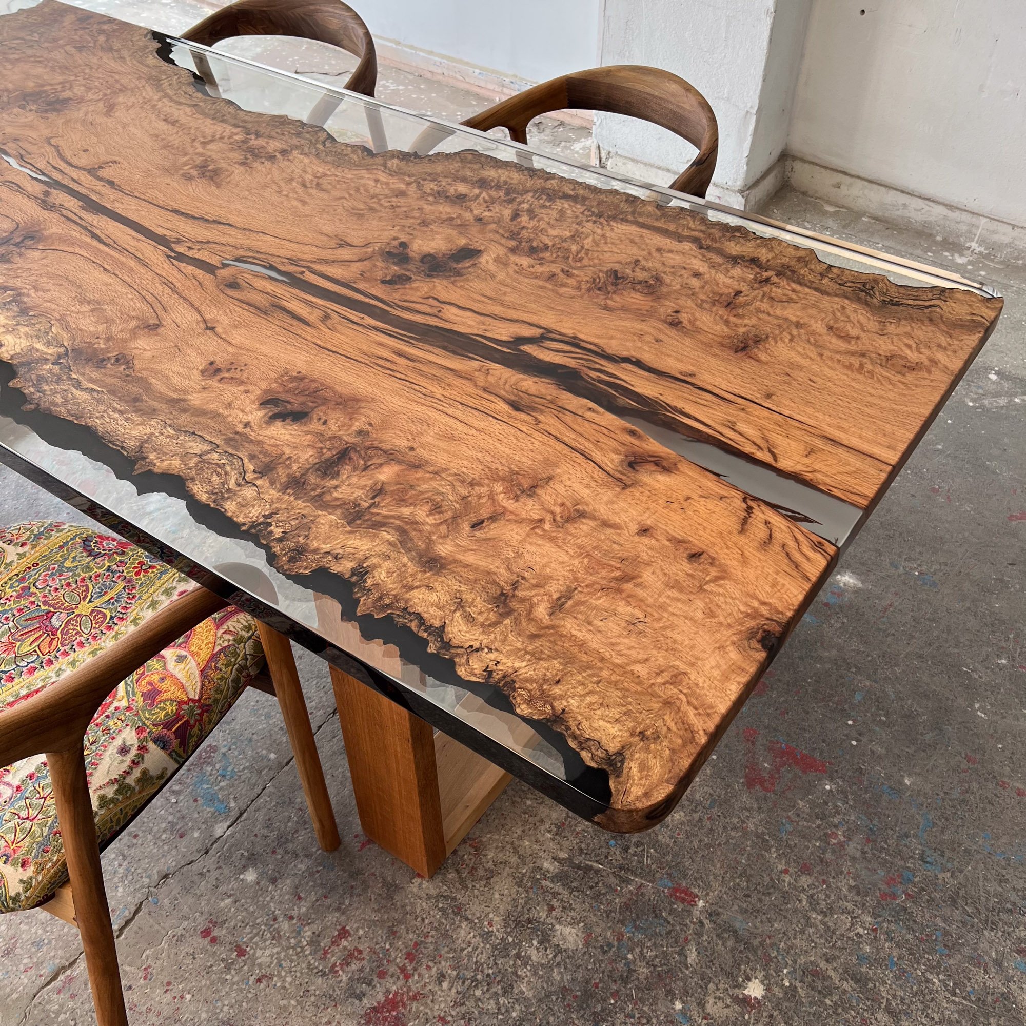 Live Edge Blue Ocean Epoxy Resin Walnut Dining Table | Kitchen Table | Office Table , Sea Table