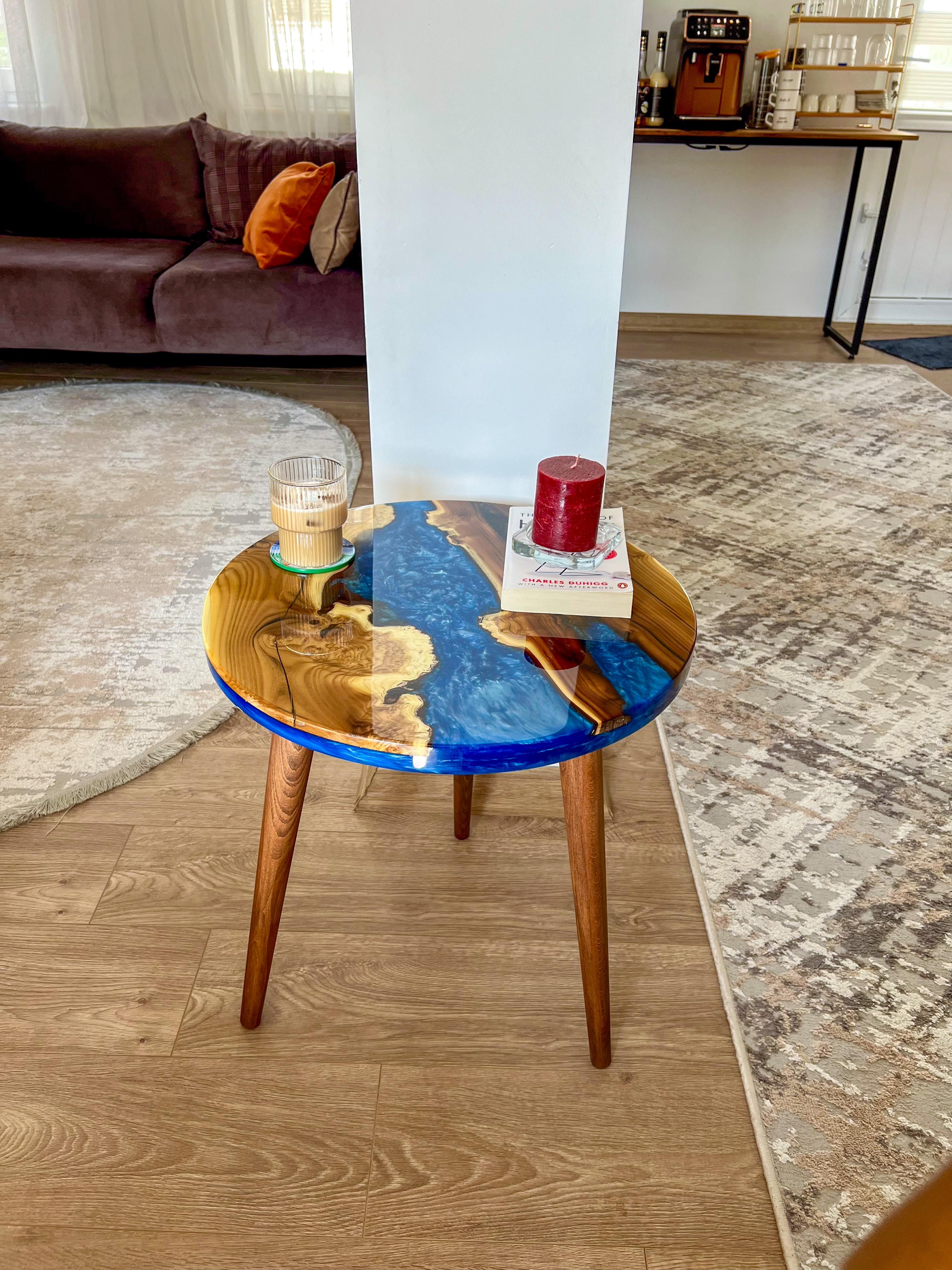 20" Round Blue Resin River Coffee & Side Table 