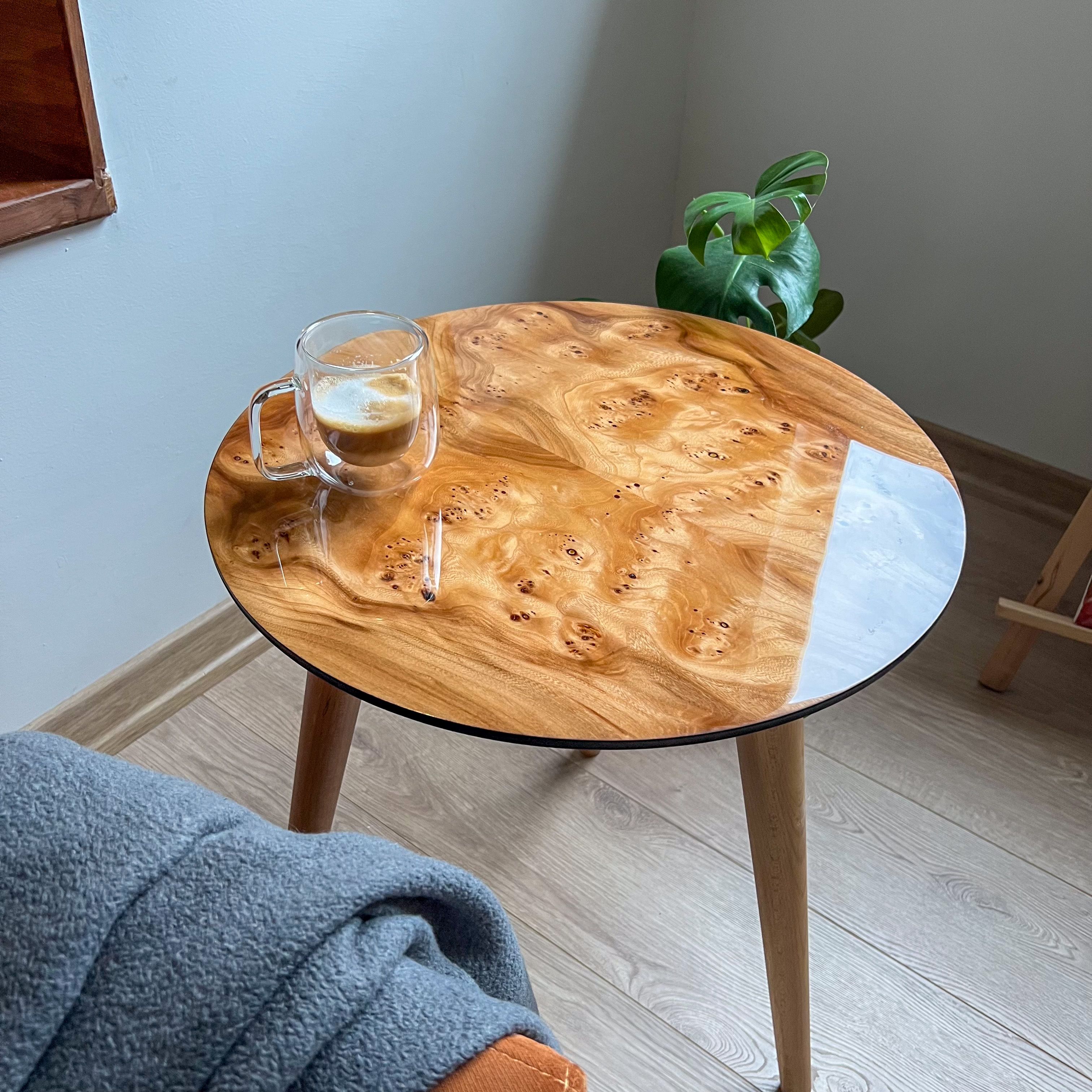 Natural wood Veneer Side Table | Glossy Finish – Walnut or Elm Options