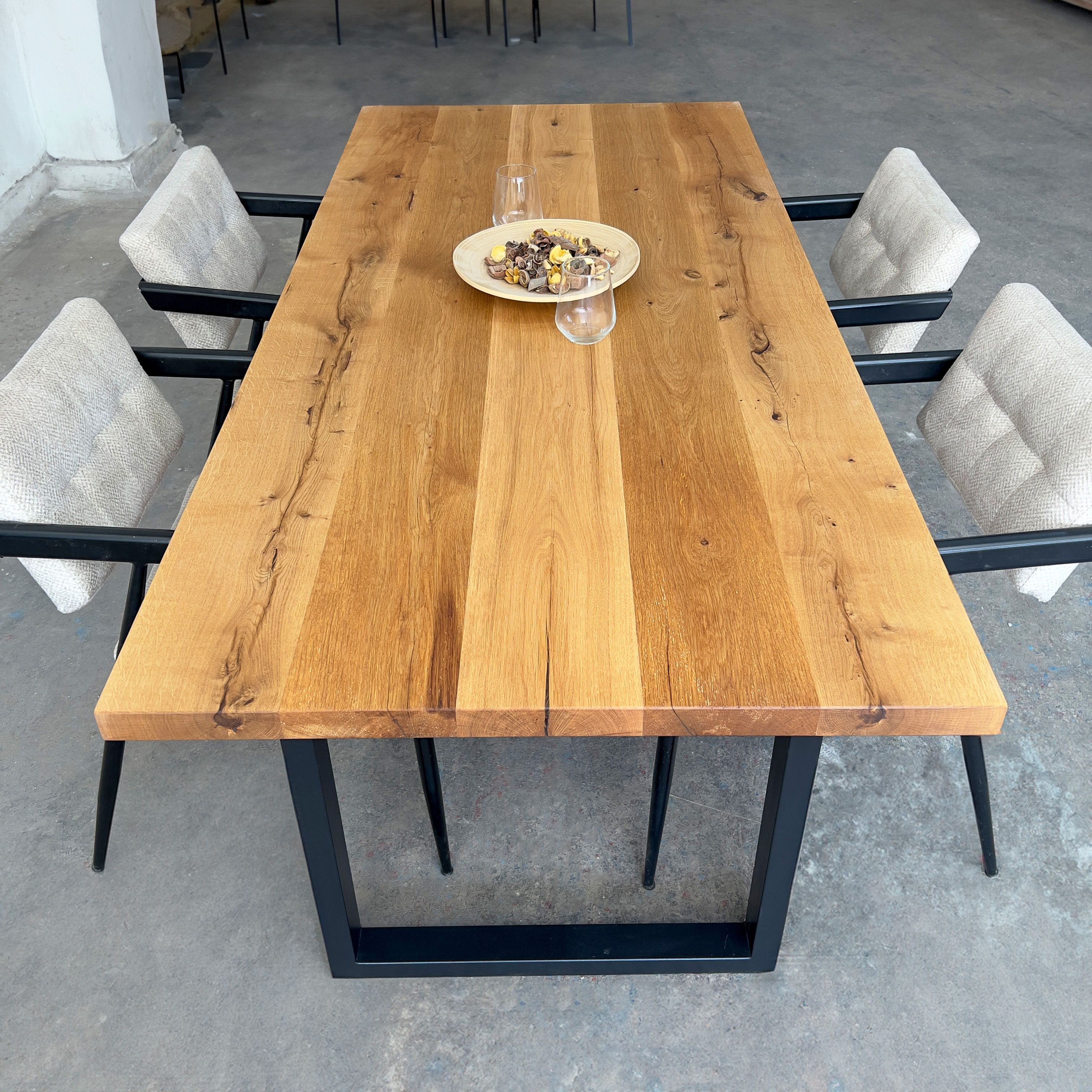 Industrial Modern Solid Oak Dining Table