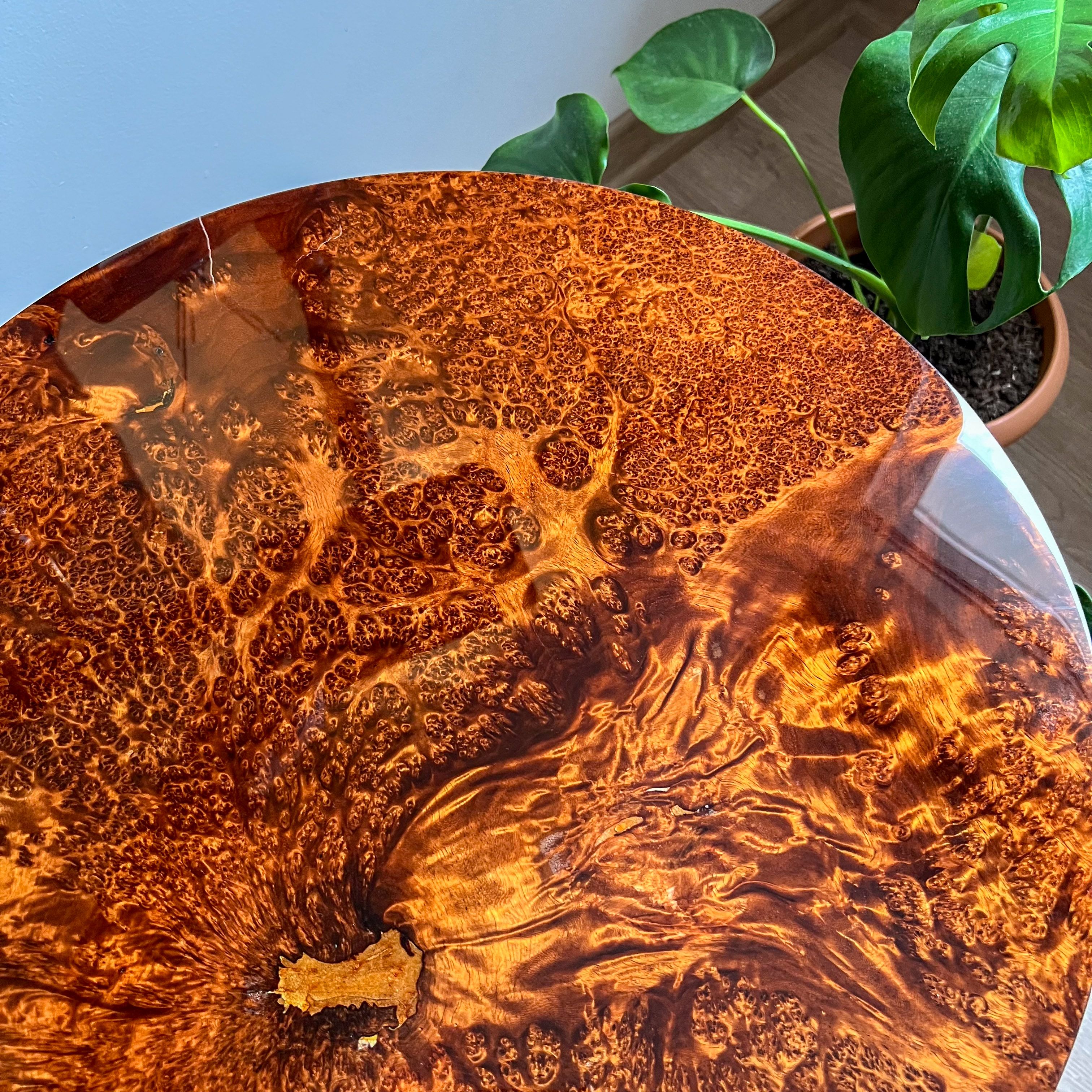 Natural wood Veneer Side Table | Glossy Finish – Walnut or Elm Options