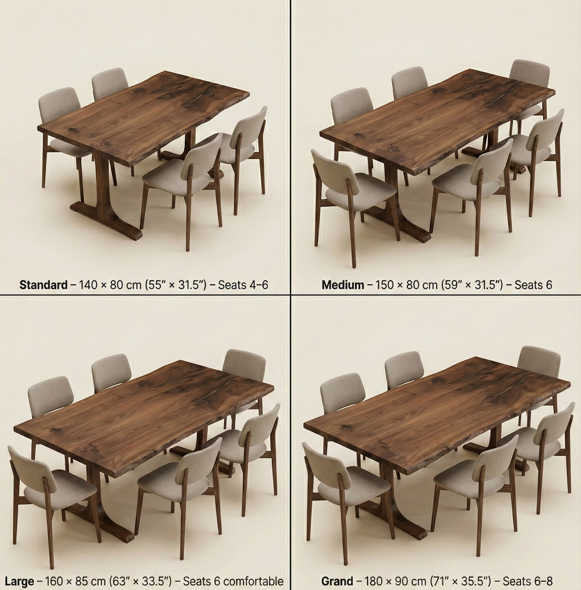 Walnut Live Edge Dining Table – Handmade Natural Wooden Table, Modern Rustic Solid Wood Design