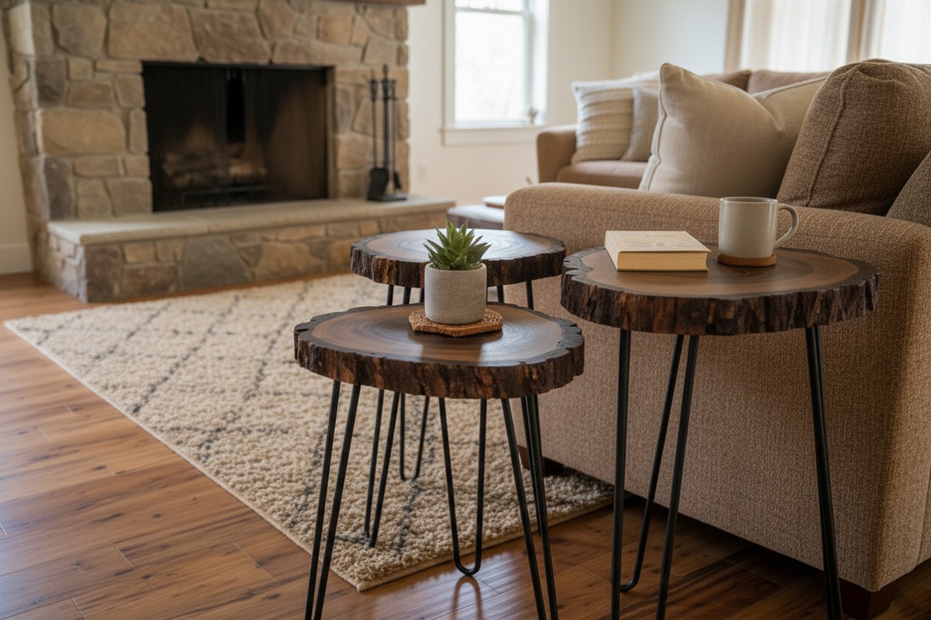 Live Edge Walnut Nested Coffee & Side Table Set