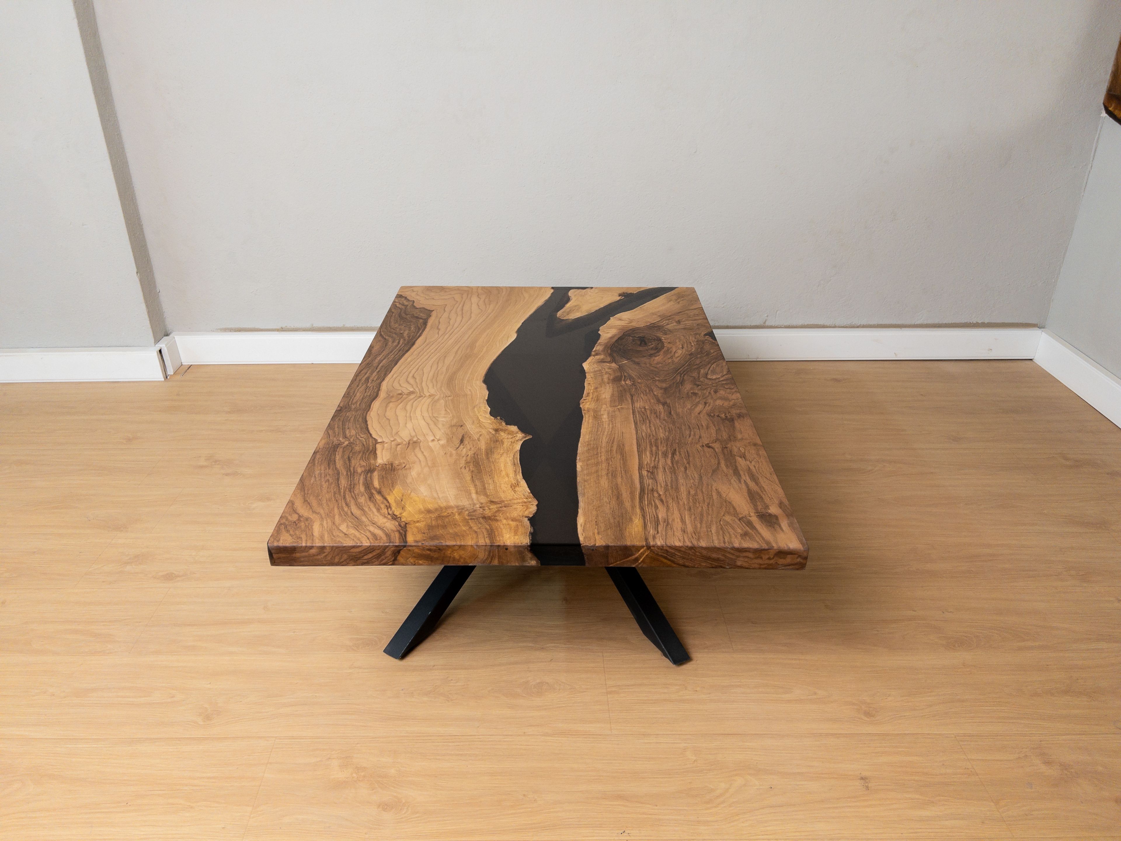 Transparent Black Epoxy River Walnut Coffee Table