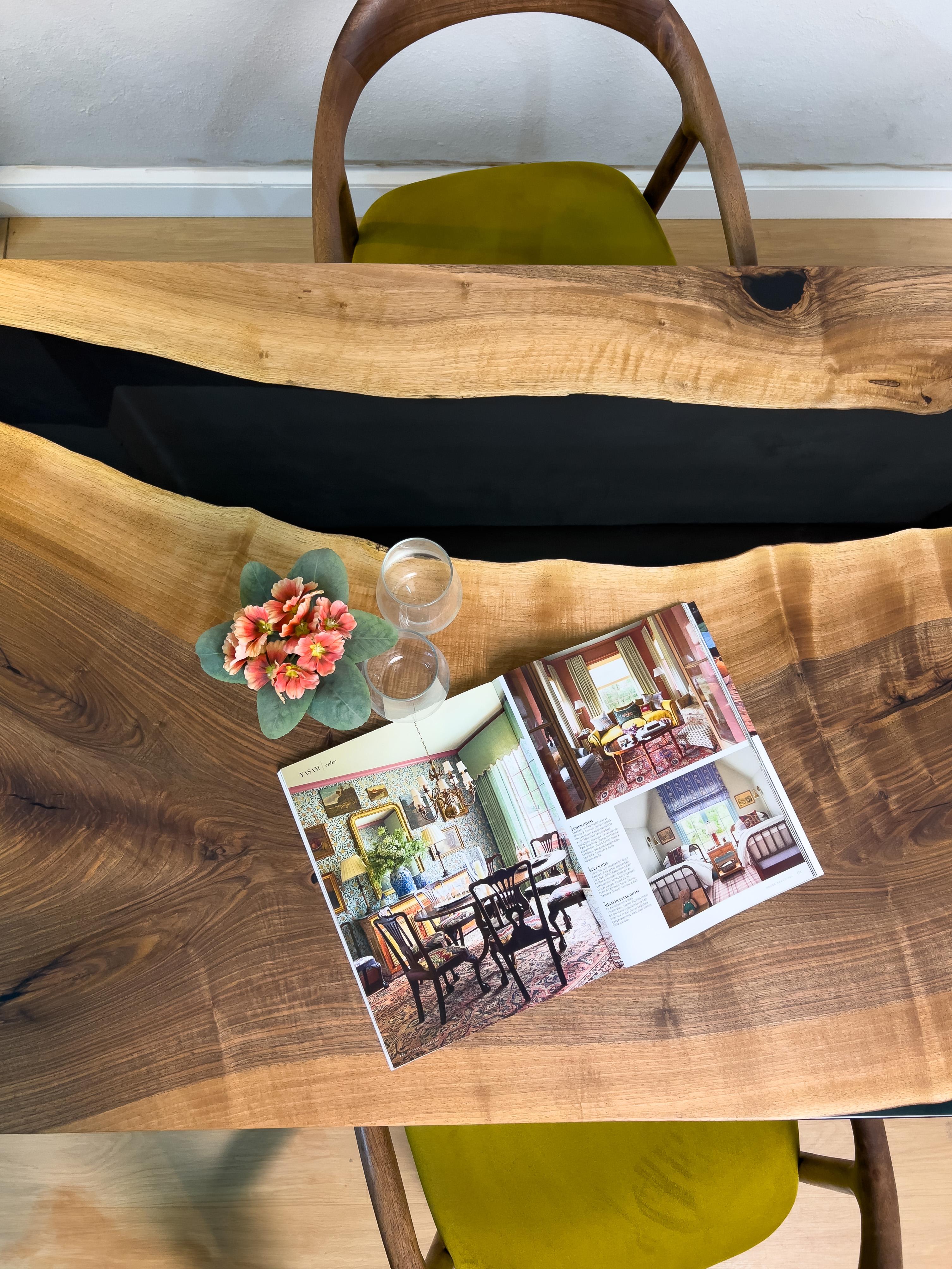 Black River Walnut Epoxy Table with Wooden Legs