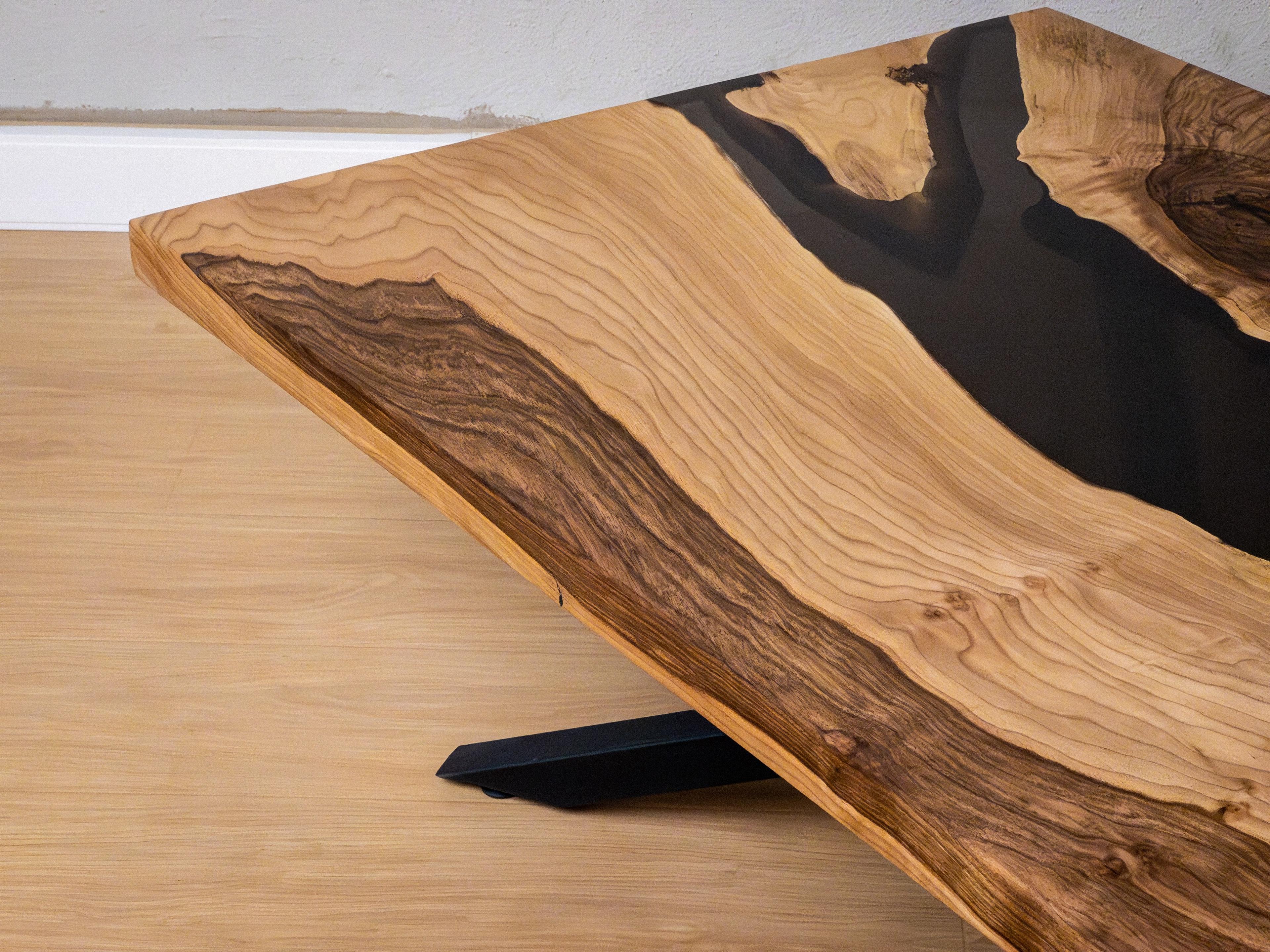 Transparent Black Epoxy River Walnut Coffee Table