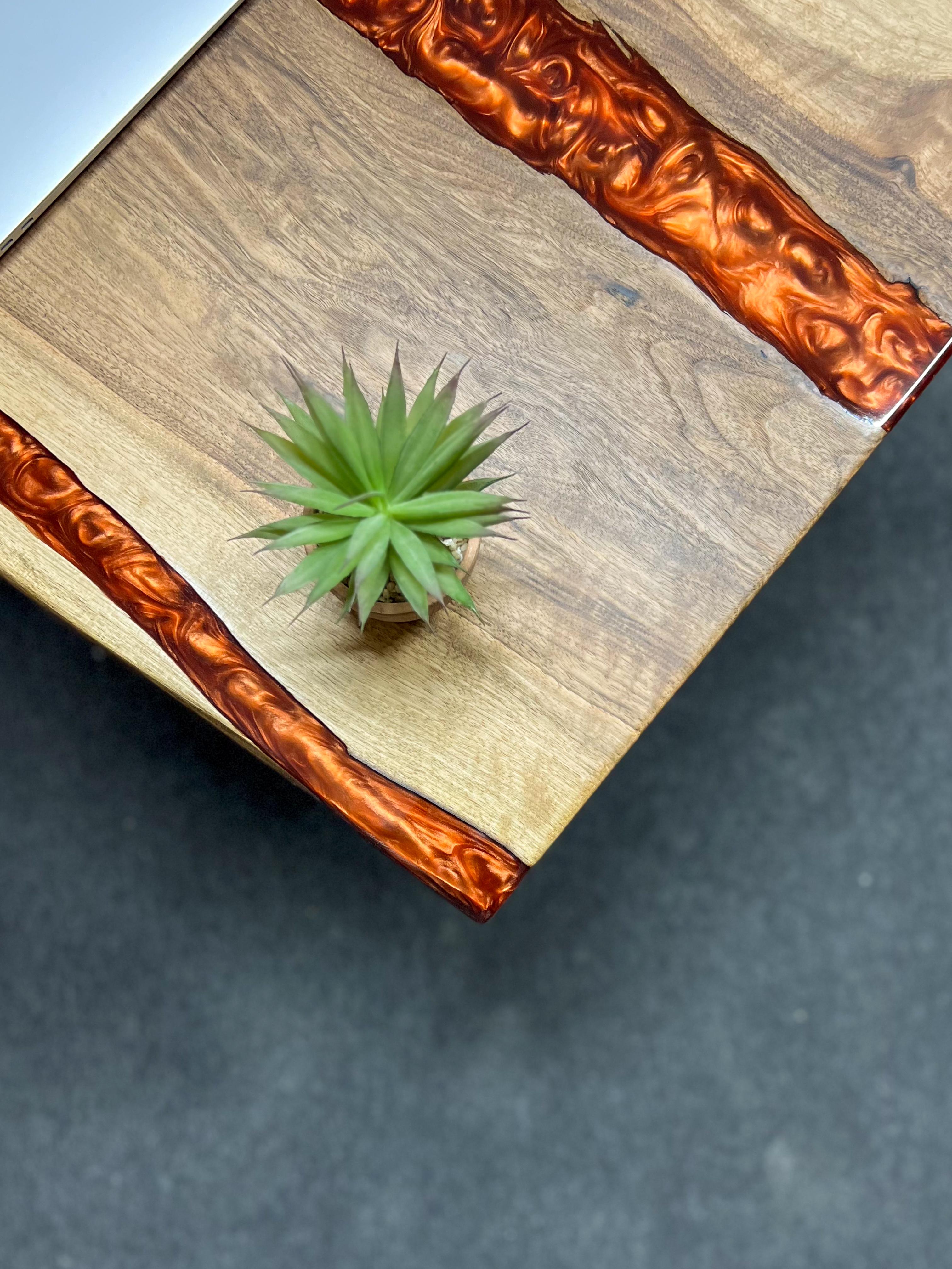 Live Edge Copper Epoxy Walnut Table