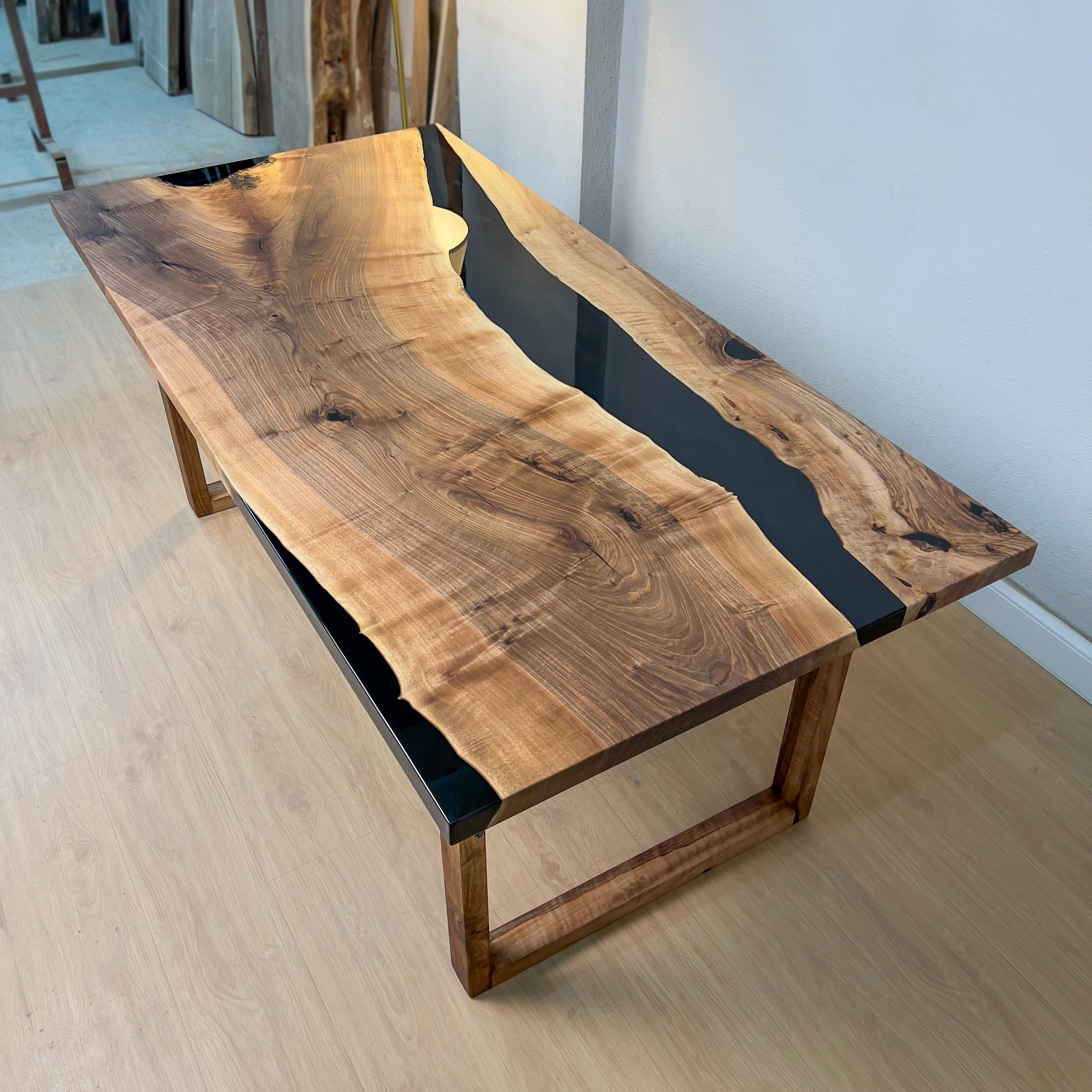 Black River Walnut Epoxy Table with Wooden Legs