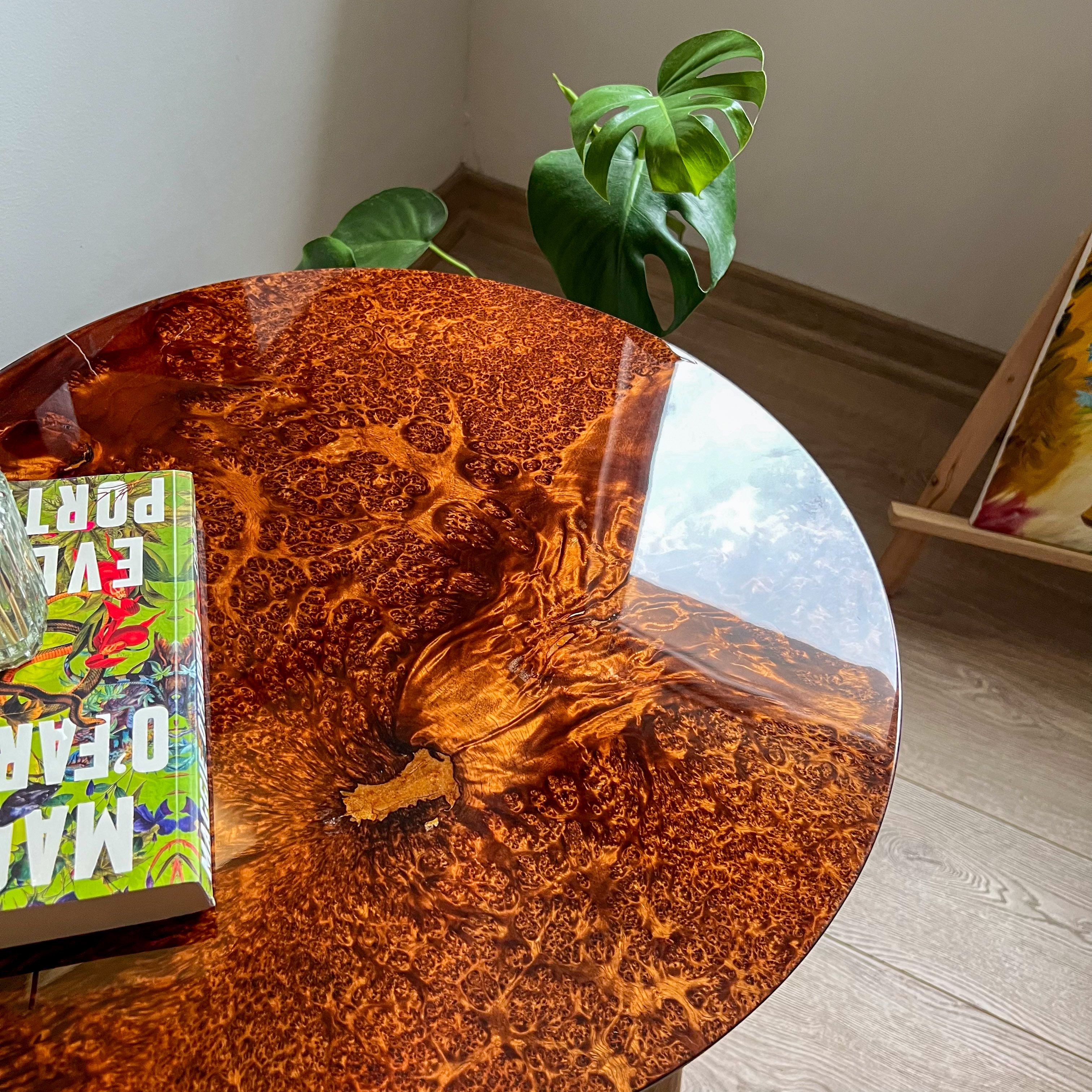 Natural wood Veneer Side Table | Glossy Finish – Walnut or Elm Options