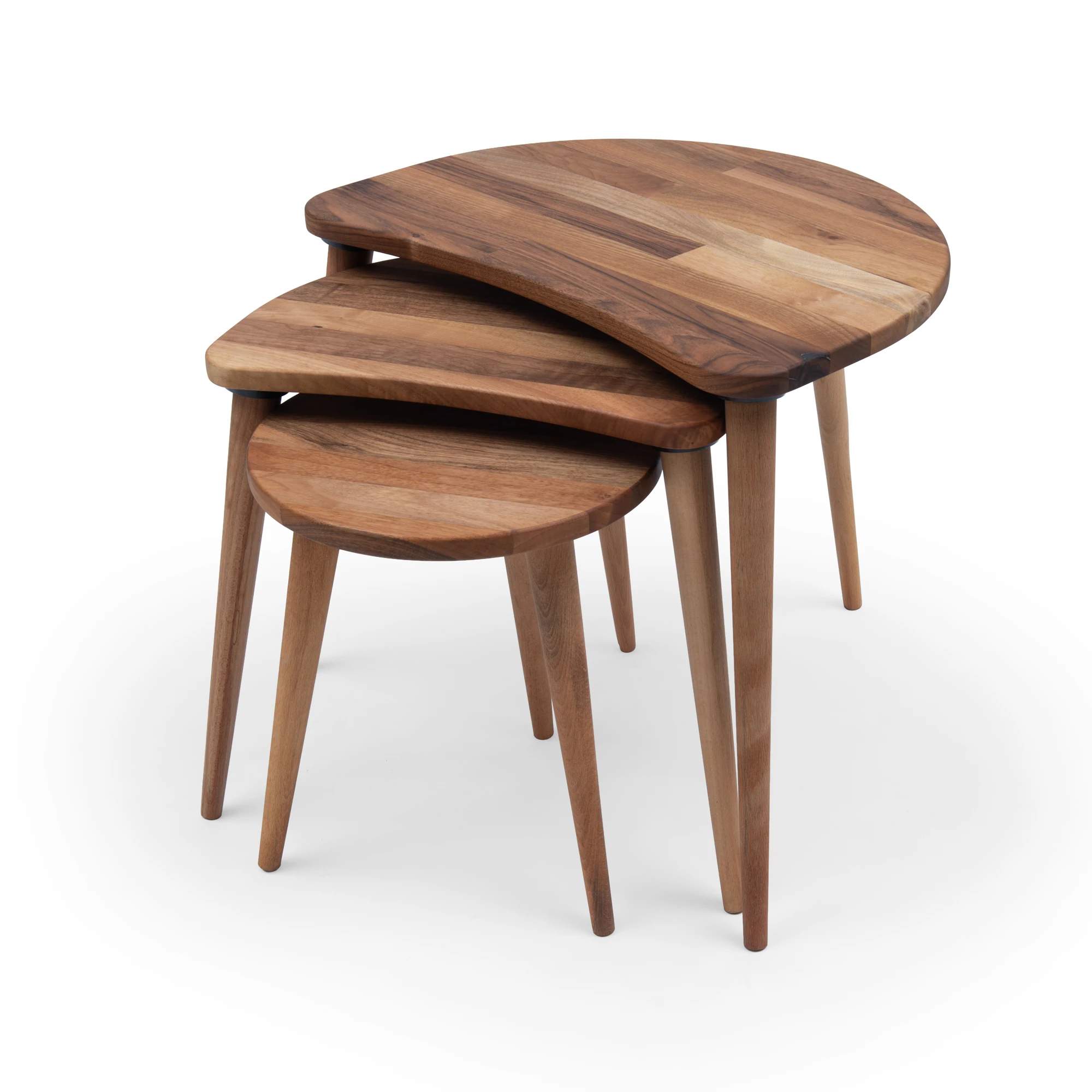 Solid Walnut Set of 3 Nesting Coffee Table with Solid Walnut Wood Tapered Legs