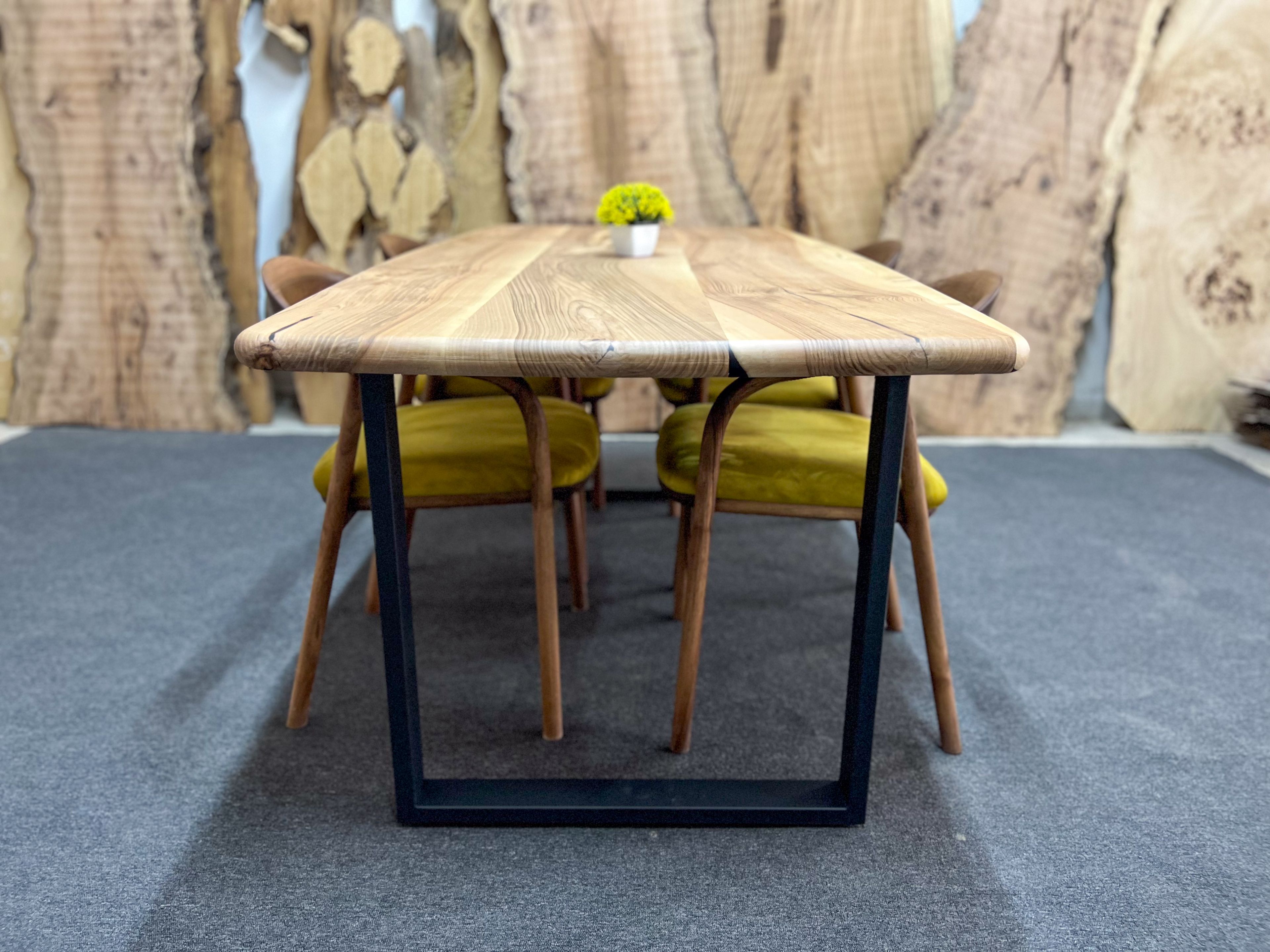 Curved Edges Solid Walnut Table, Handcrafted Dining & Office Table