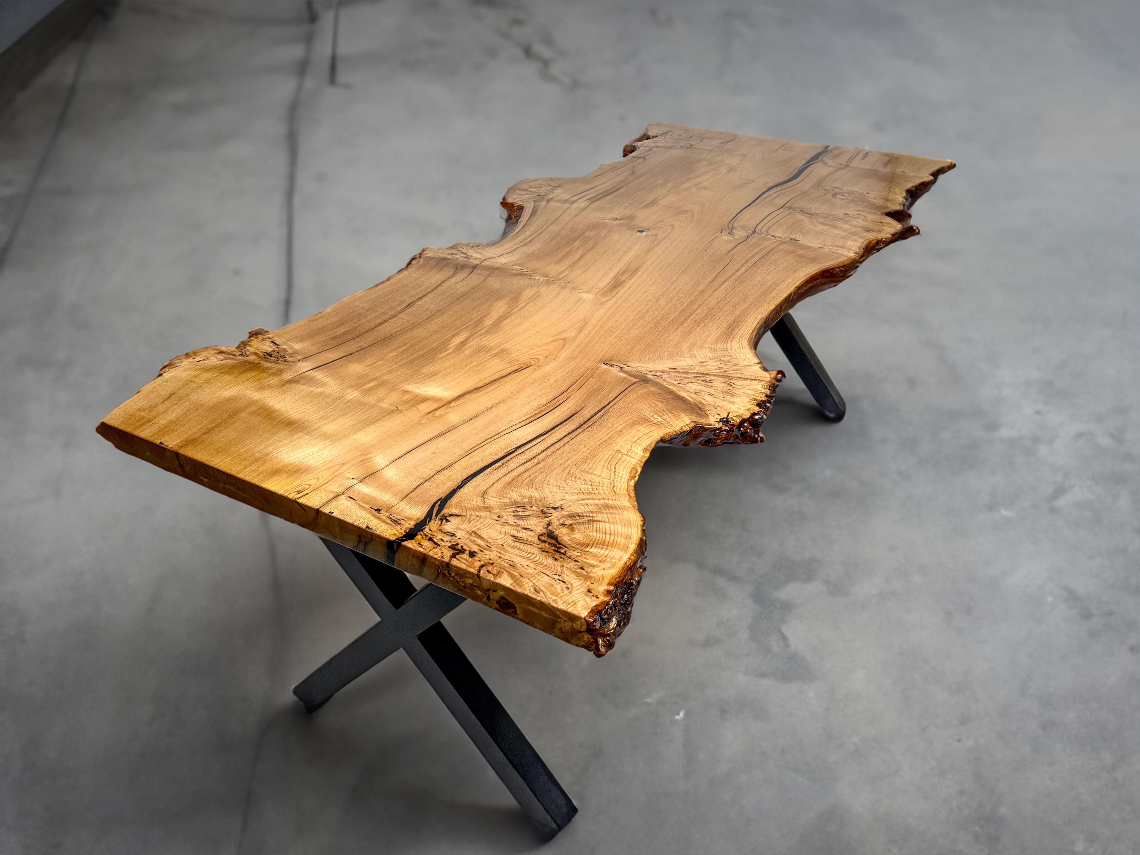 Quick Ship - Live Edge Slab Table, Solid Chestnut, 82L x 36W inches