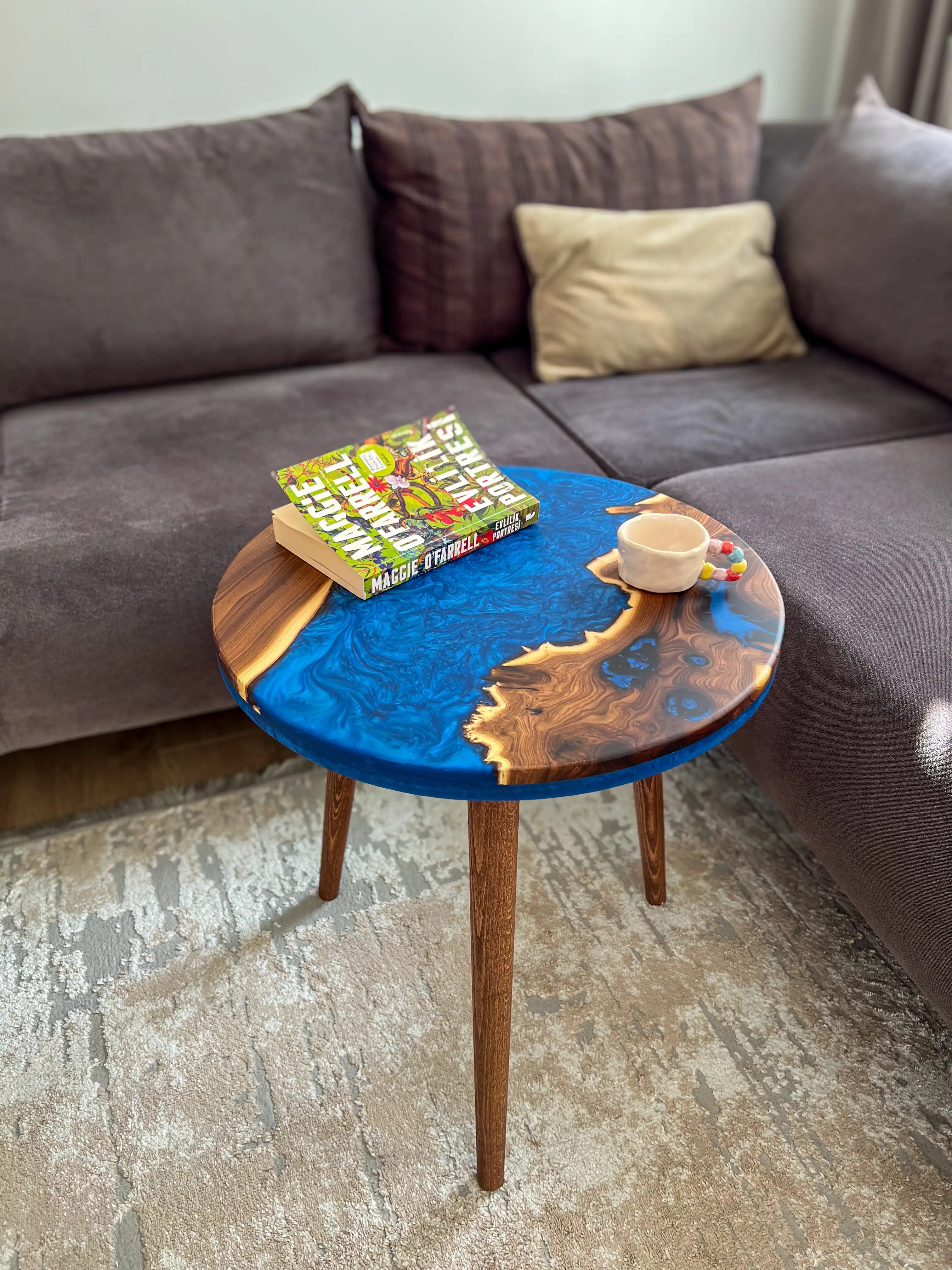 20" Round Blue Resin River Coffee & Side Table 