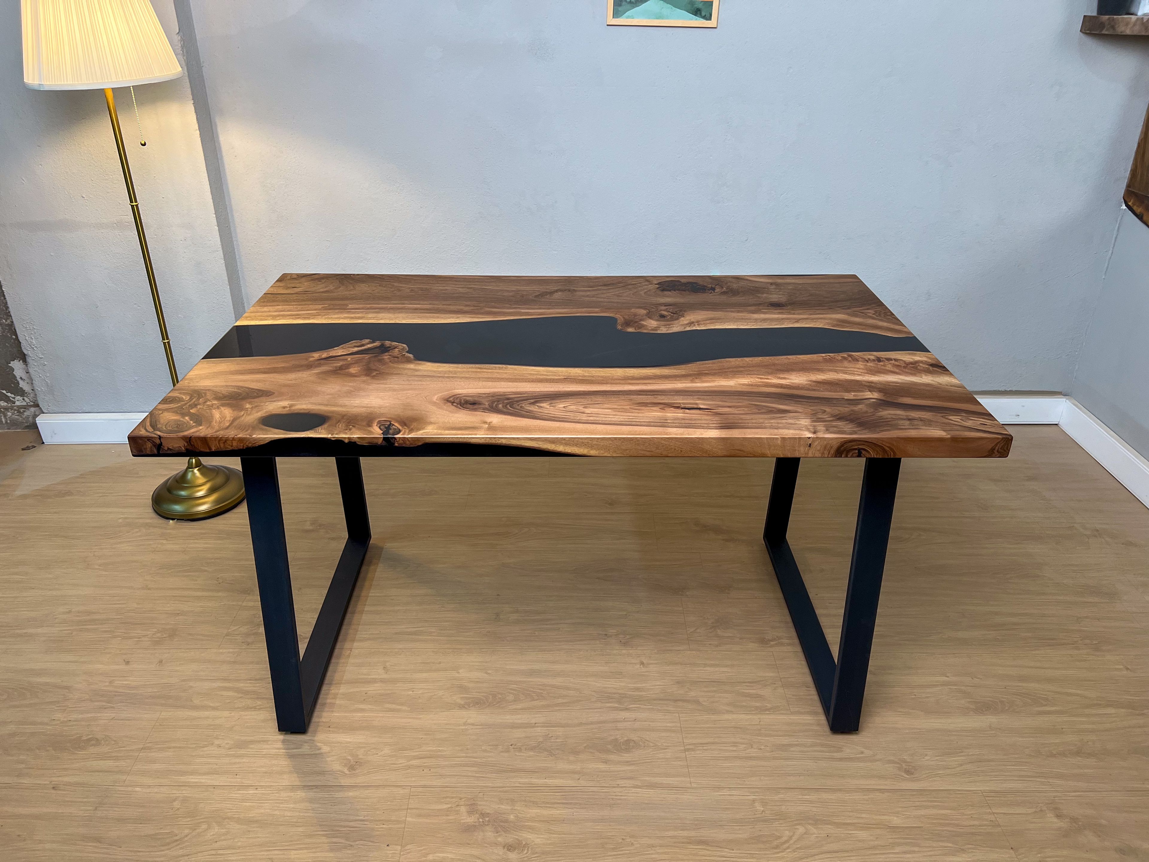 Black River Epoxy Office Desk, Solid Walnut Wood