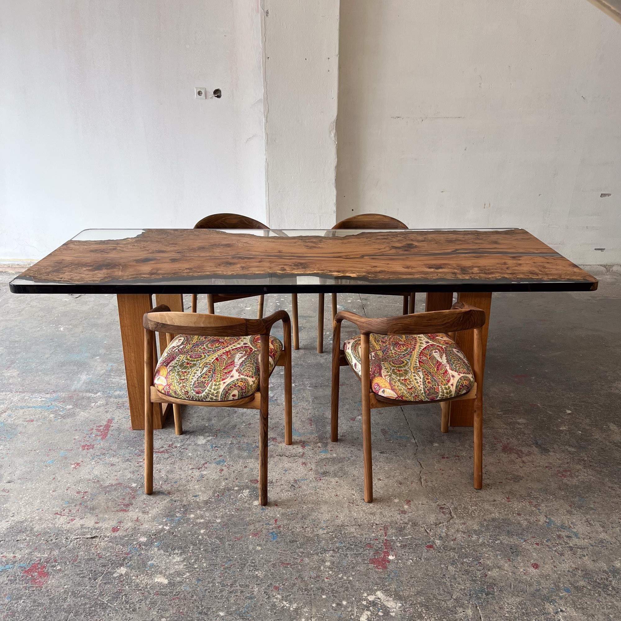 Live Edge Blue Ocean Epoxy Resin Walnut Dining Table | Kitchen Table | Office Table , Sea Table