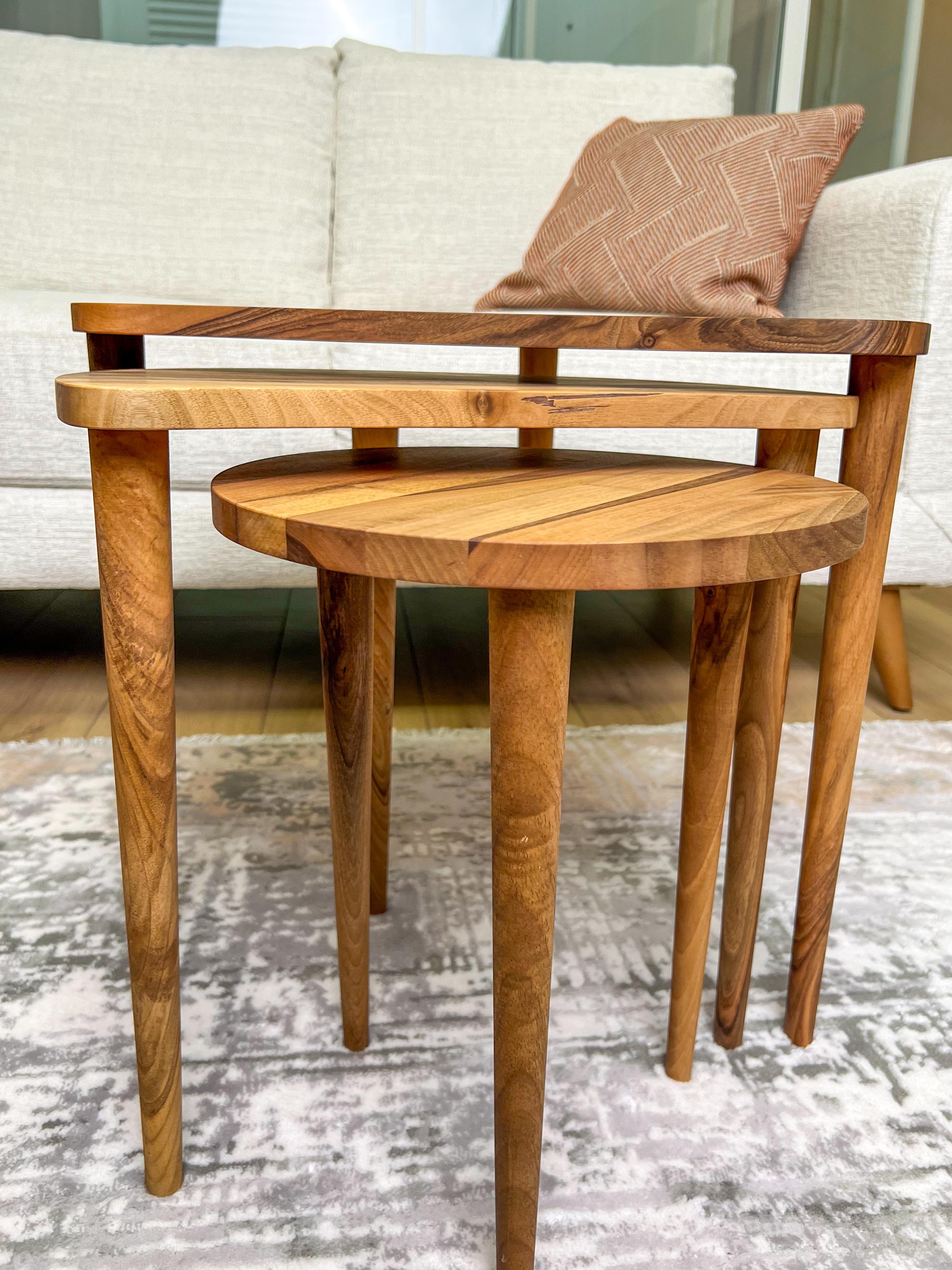 Solid Walnut Set of 3 Nesting Coffee Table with Solid Walnut Wood Tapered Legs