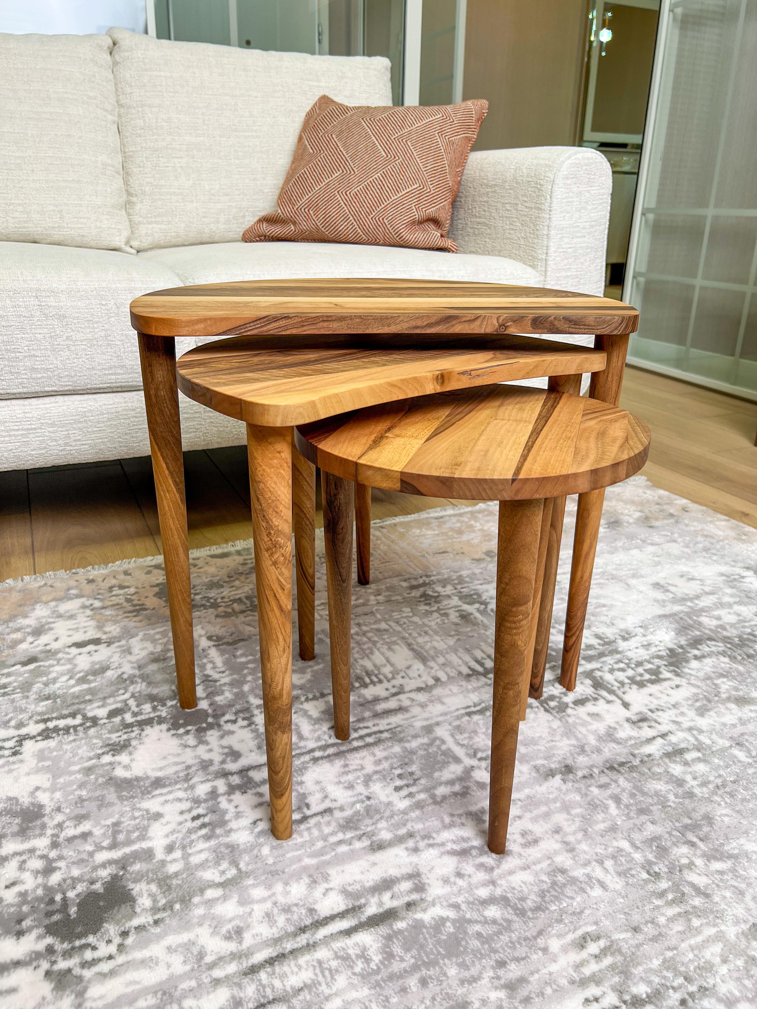 Solid Walnut Set of 3 Nesting Coffee Table with Solid Walnut Wood Tapered Legs