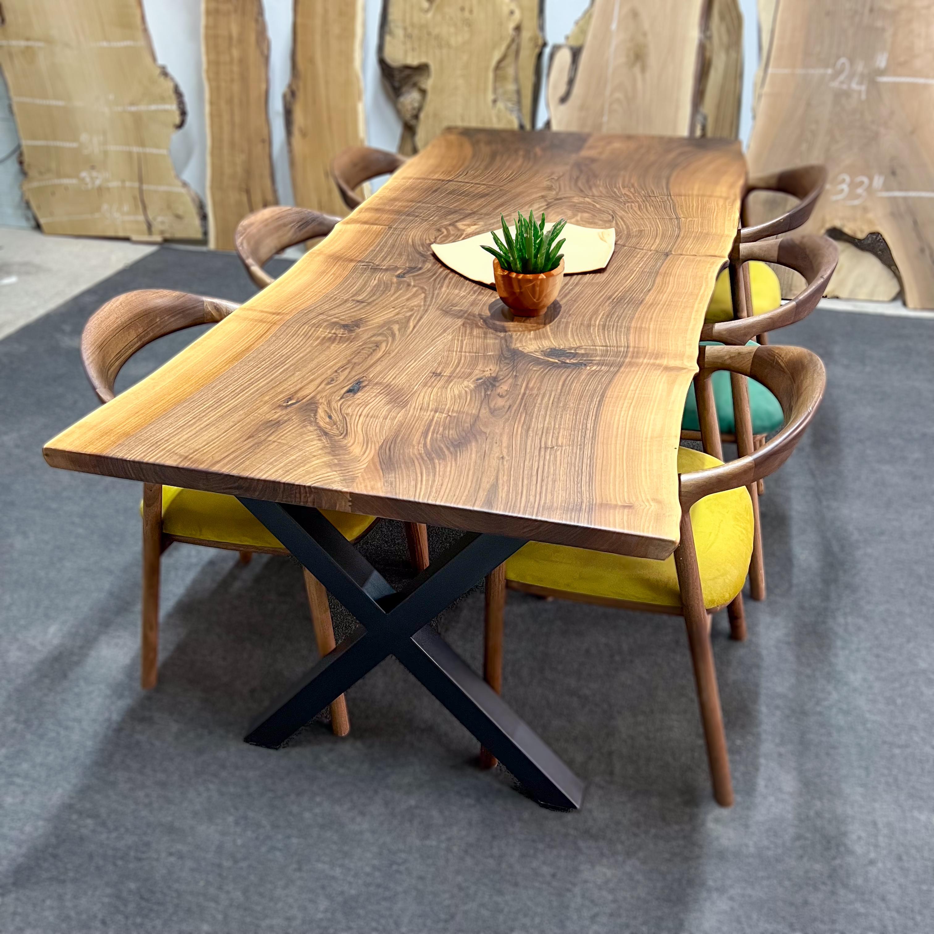 Live Edge Walnut Slab & Wooden Table, Natural Edge, Dining Table, Kitchen Table