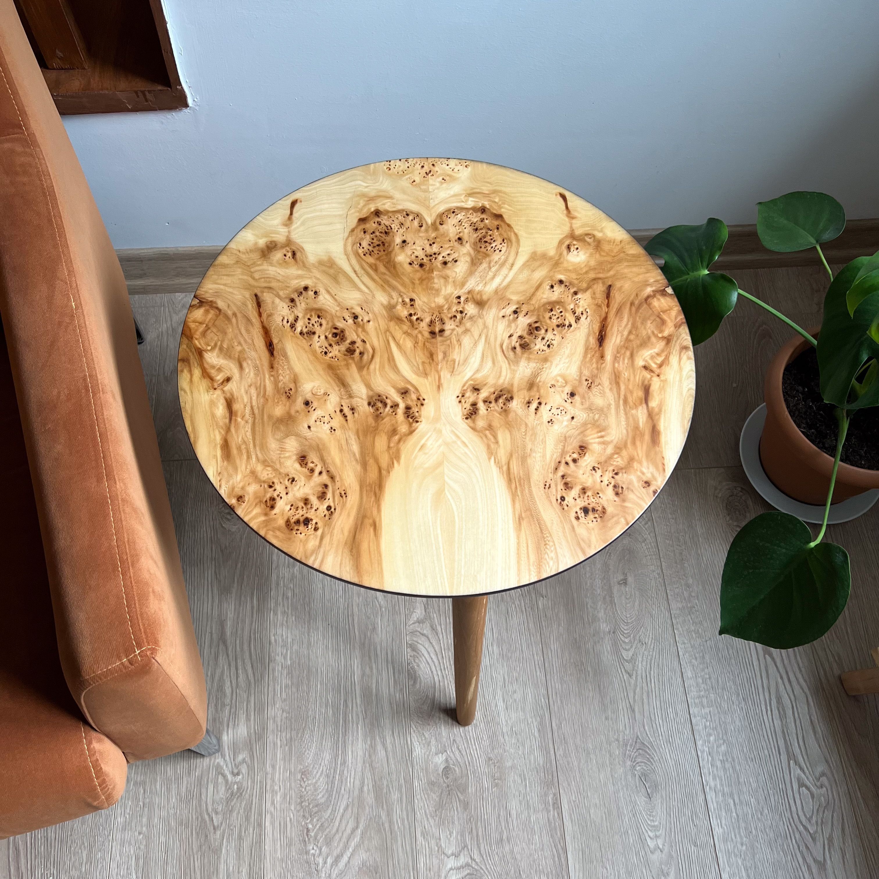 Burl Veneer Side Table – Matte Finish | Walnut or Elm