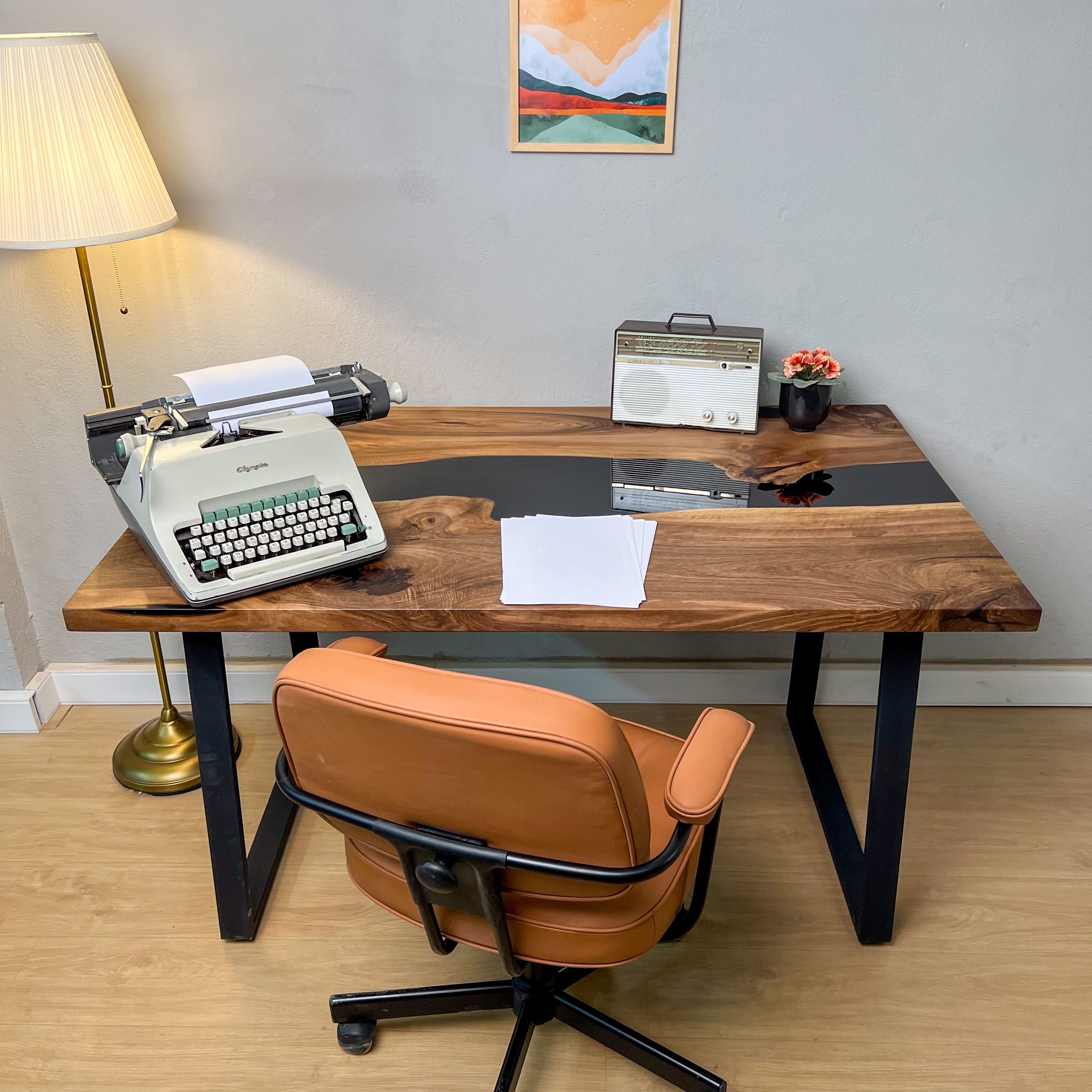 Black River Epoxy Office Desk, Solid Walnut Wood image