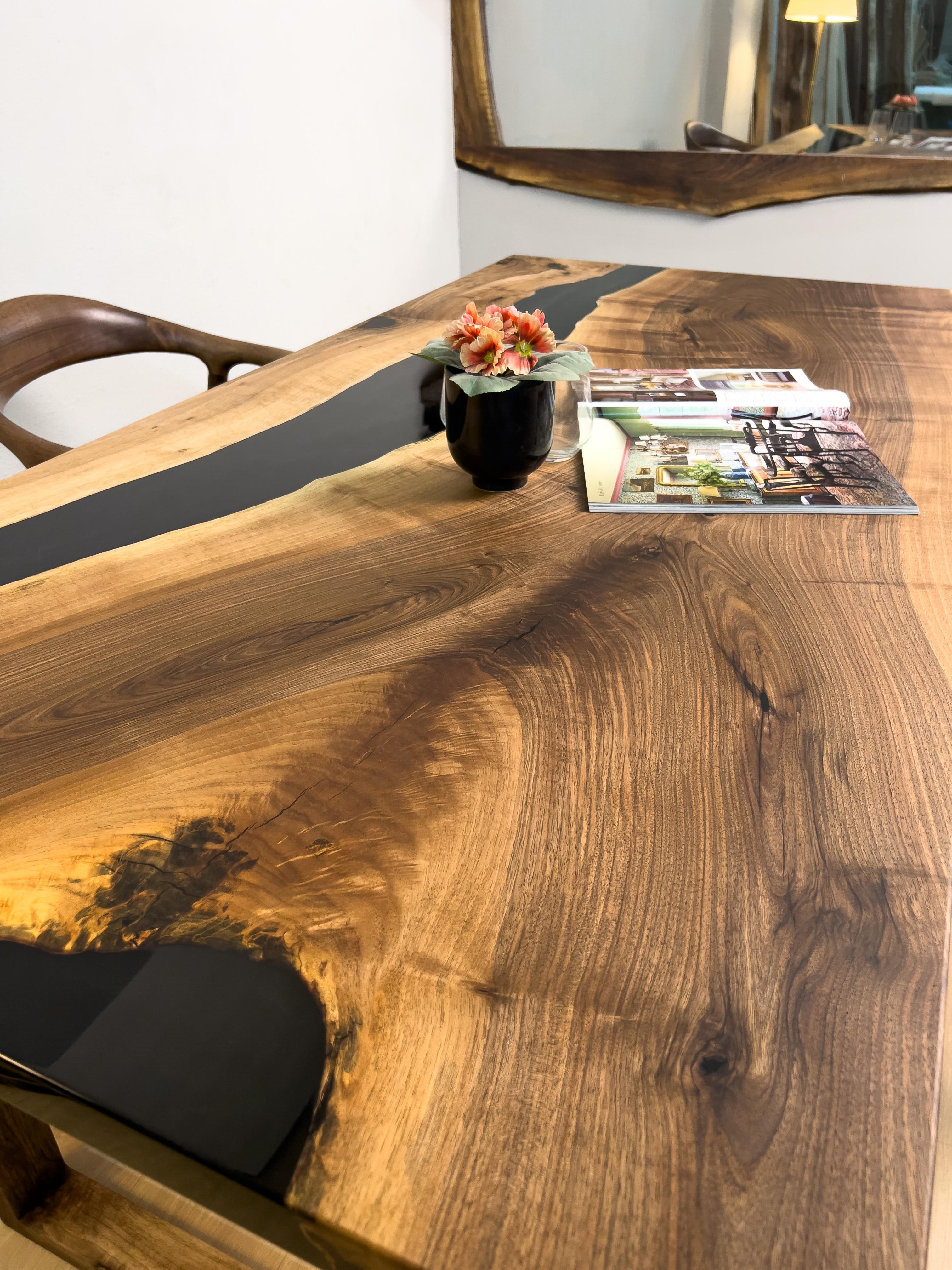 Black River Walnut Epoxy Table with Wooden Legs