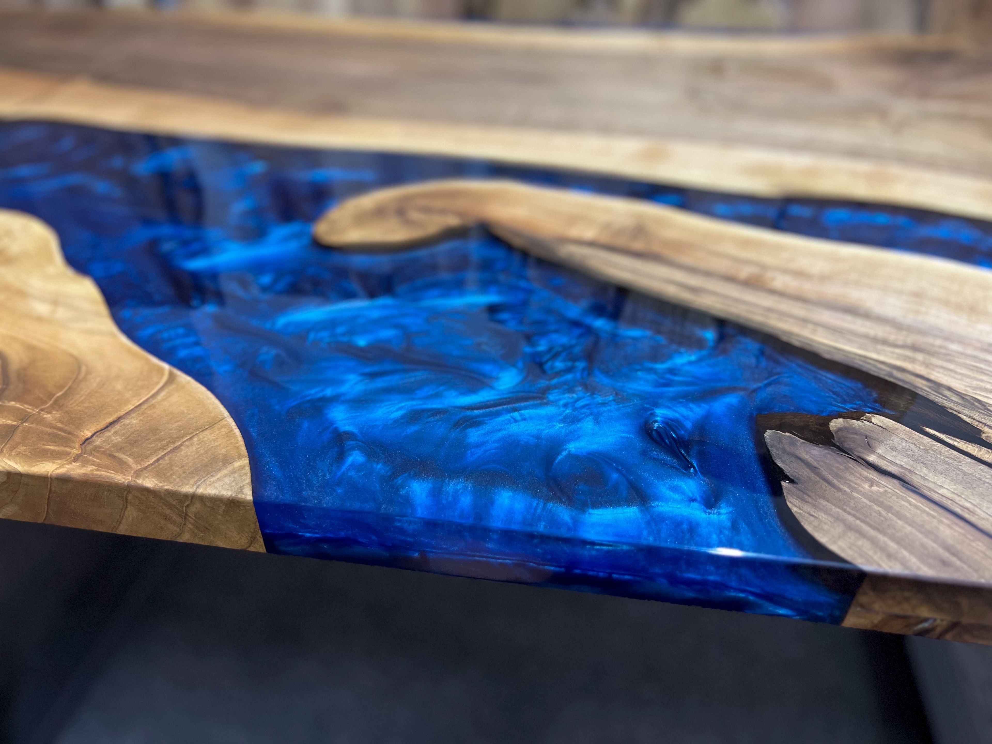 Blue River Table with Epoxy Resin and Walnut Wood