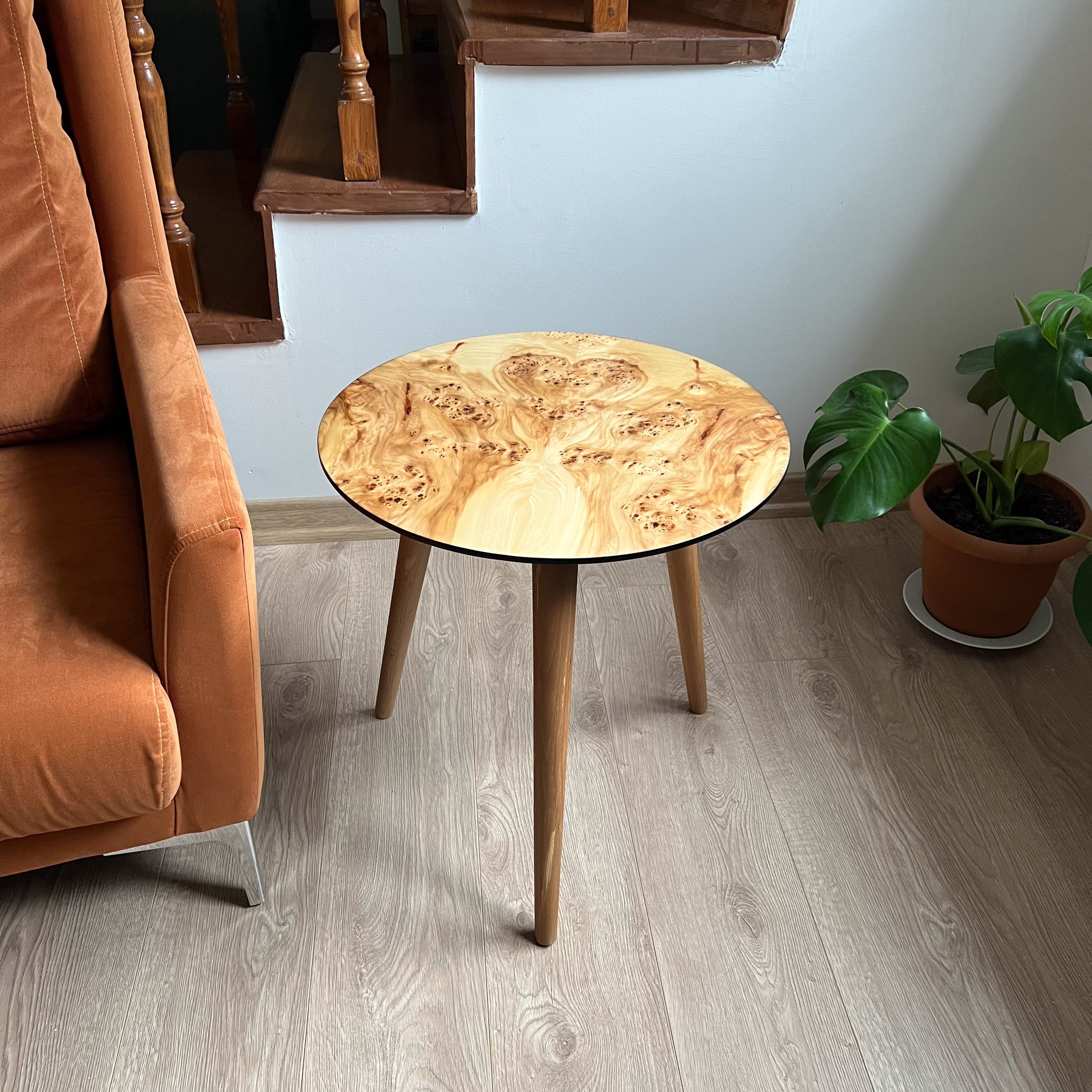 Burl Veneer Side Table – Matte Finish | Walnut or Elm