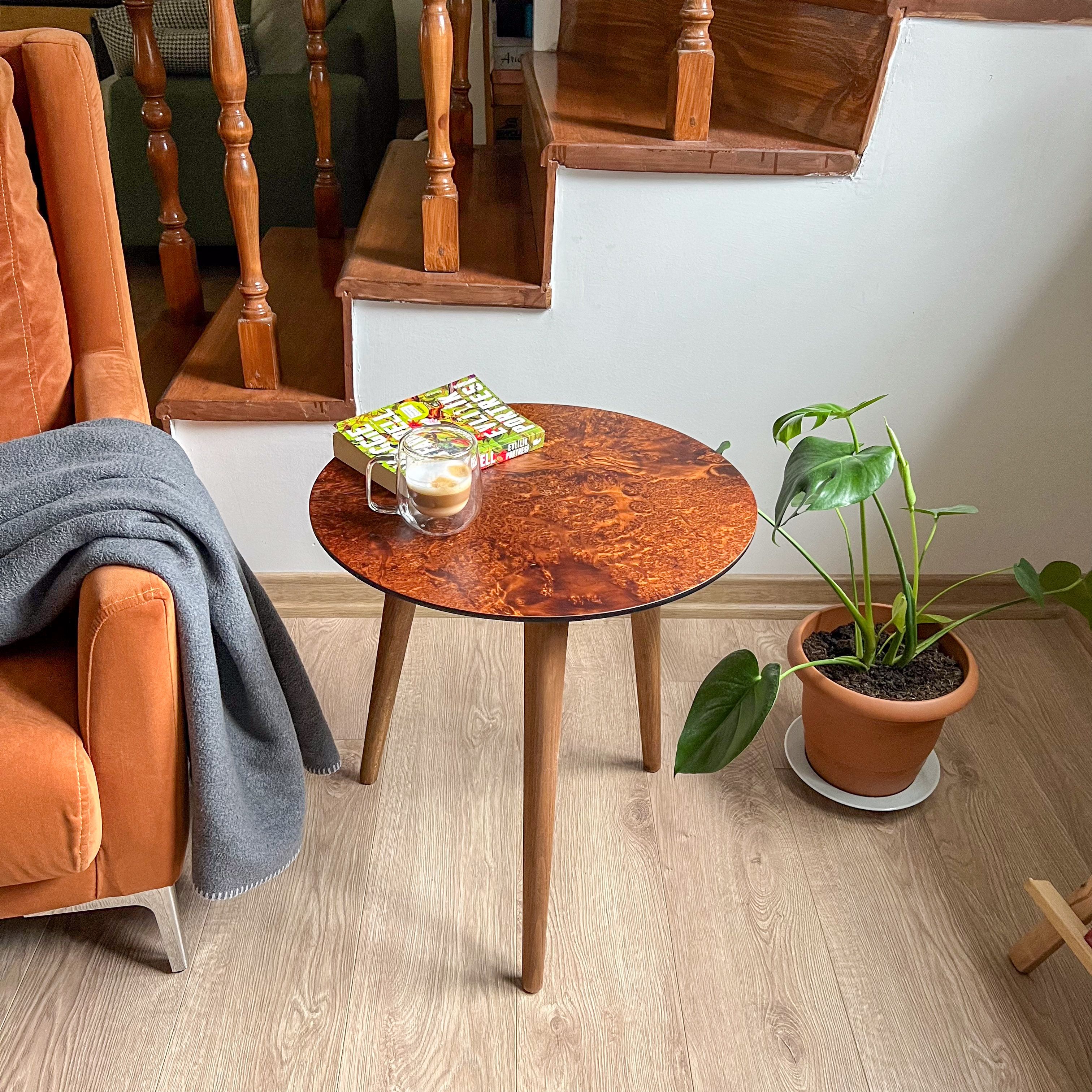 Burl Veneer Side Table – Matte Finish | Walnut or Elm