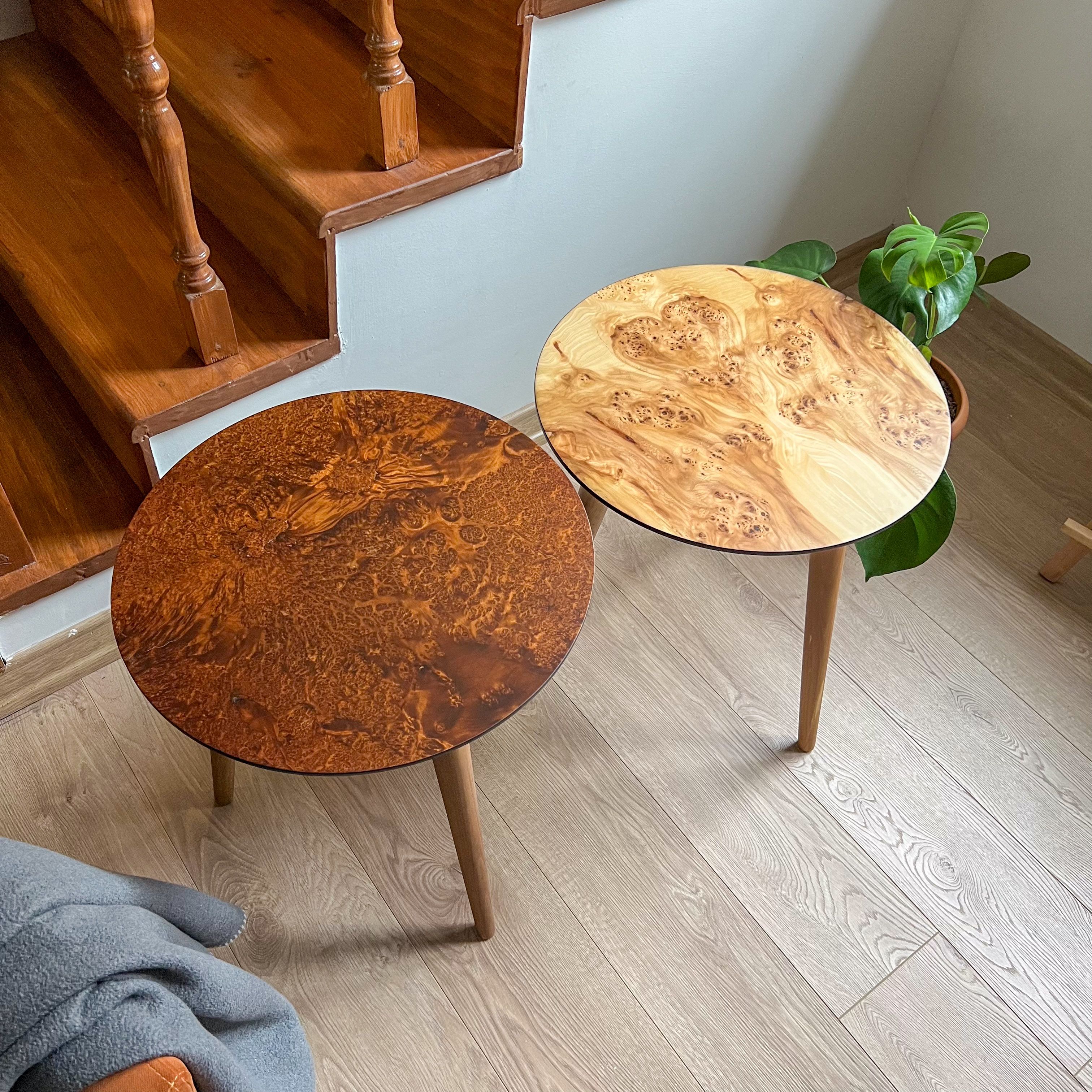Burl Veneer Side Table – Matte Finish | Walnut or Elm