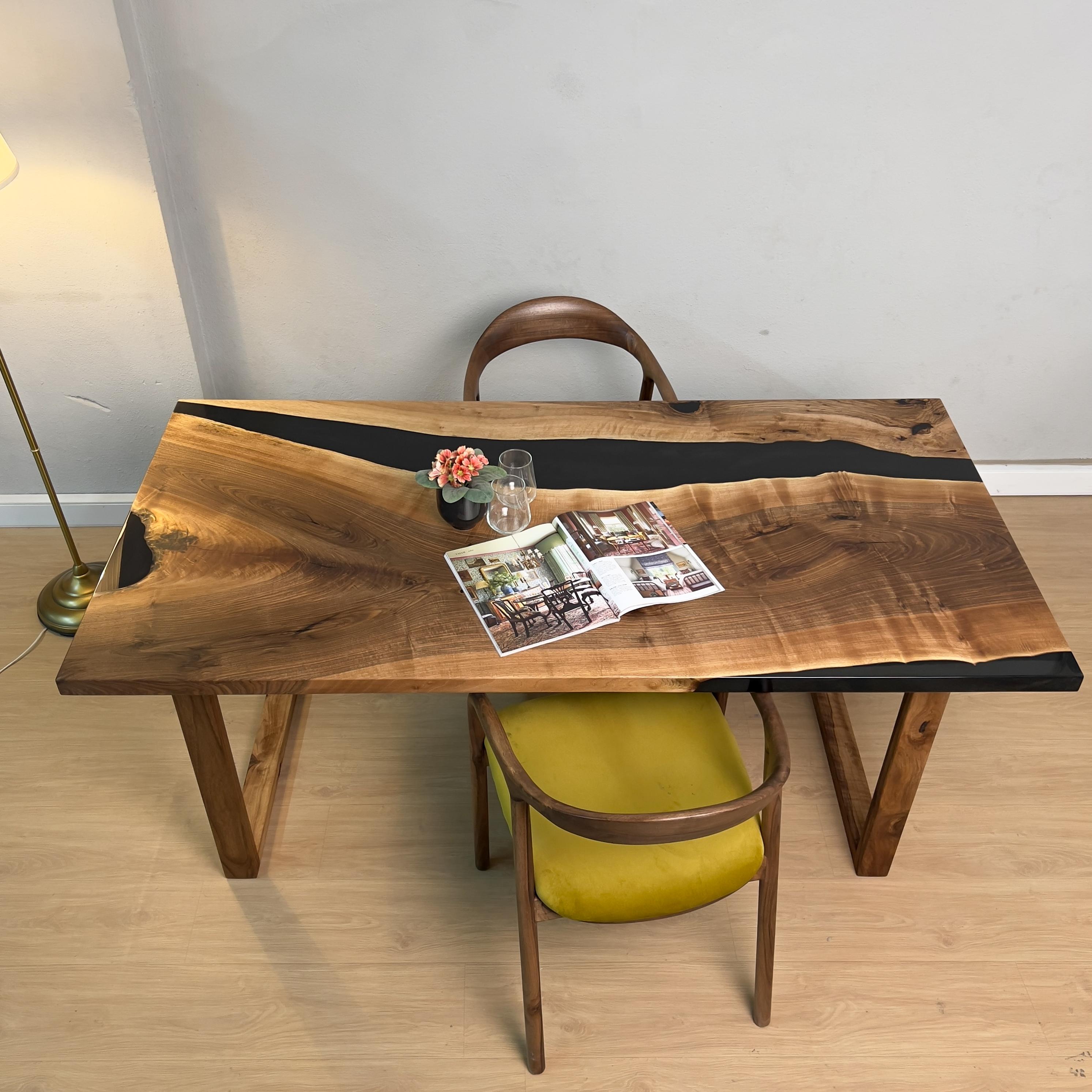 Black River Walnut Epoxy Table with Wooden Legs