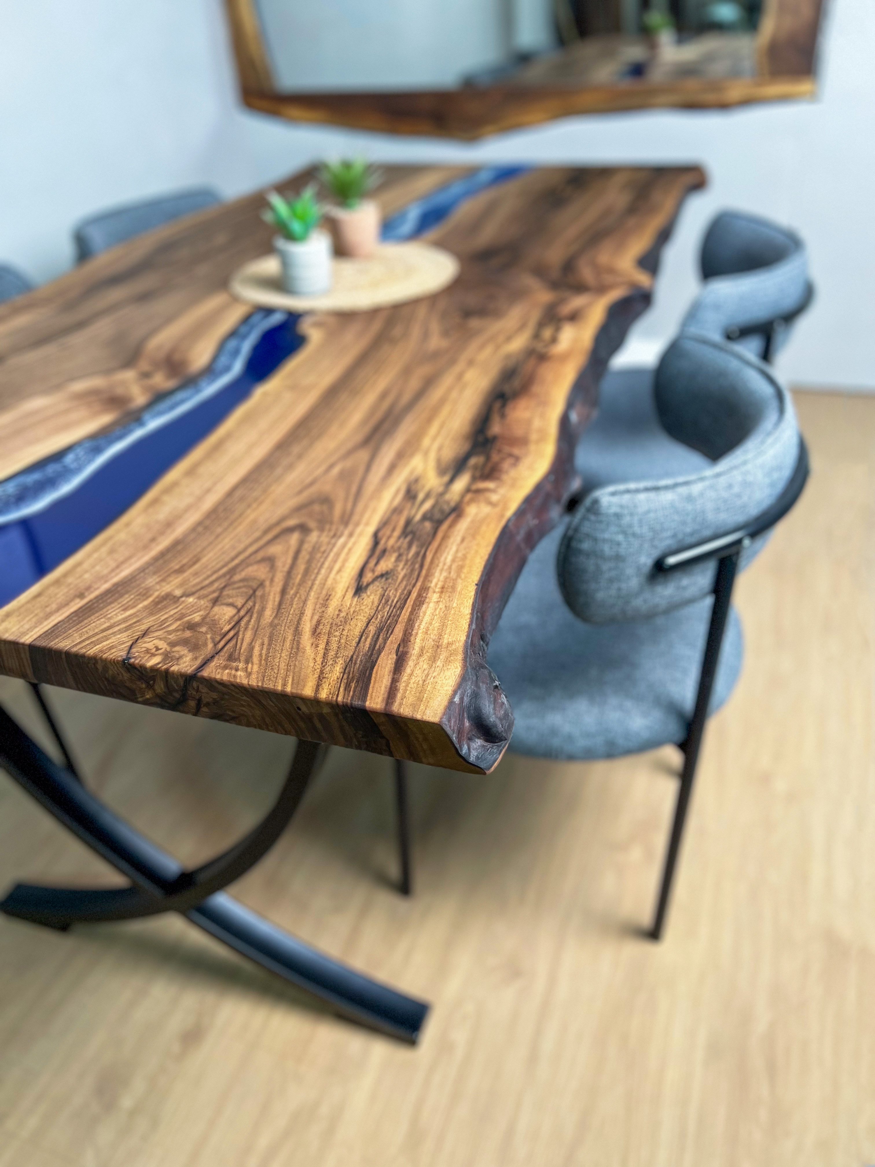 Live Edge Blue Ocean Epoxy Resin Walnut Dining Table | Kitchen Table | Office Table , Sea Table