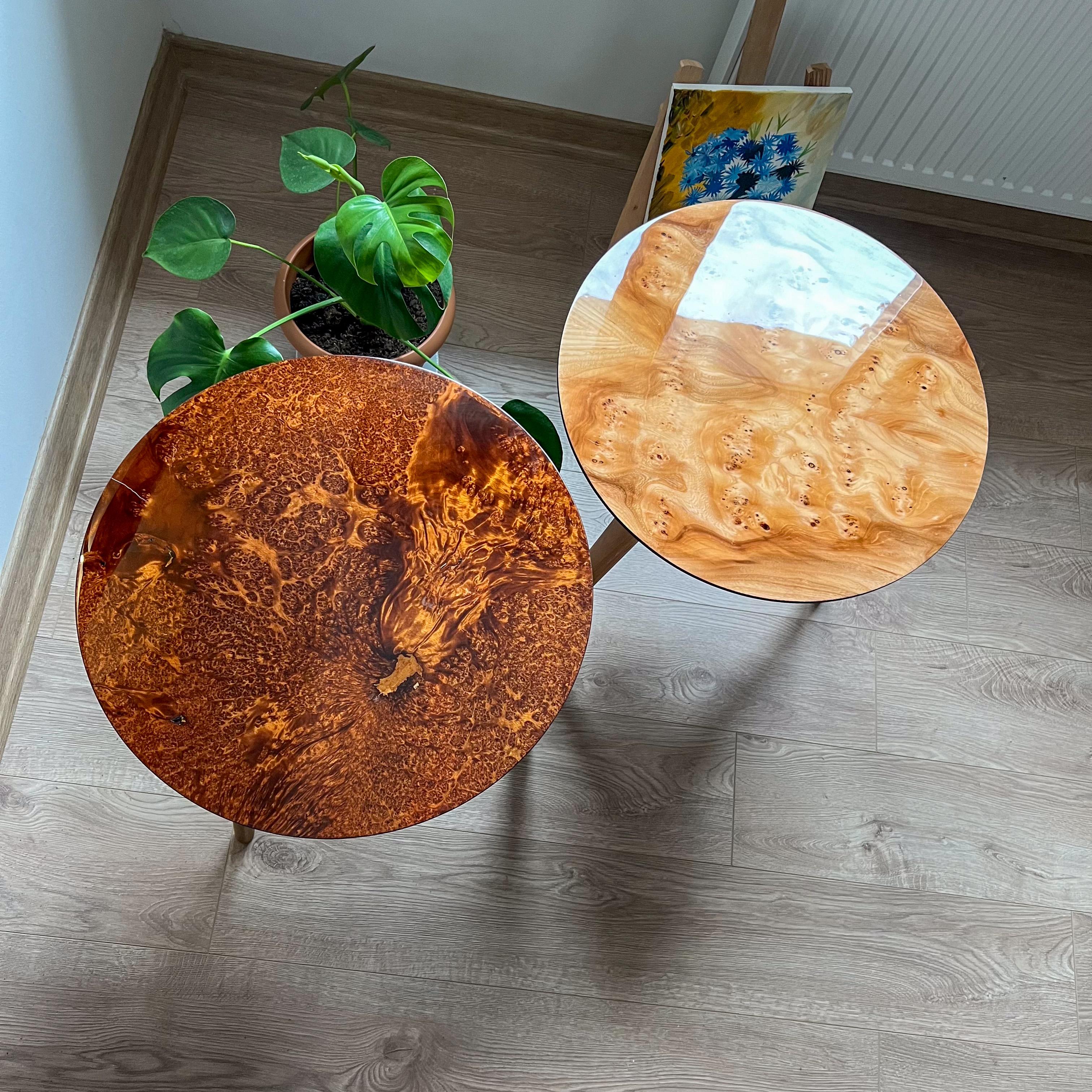 Natural wood Veneer Side Table | Glossy Finish – Walnut or Elm Options