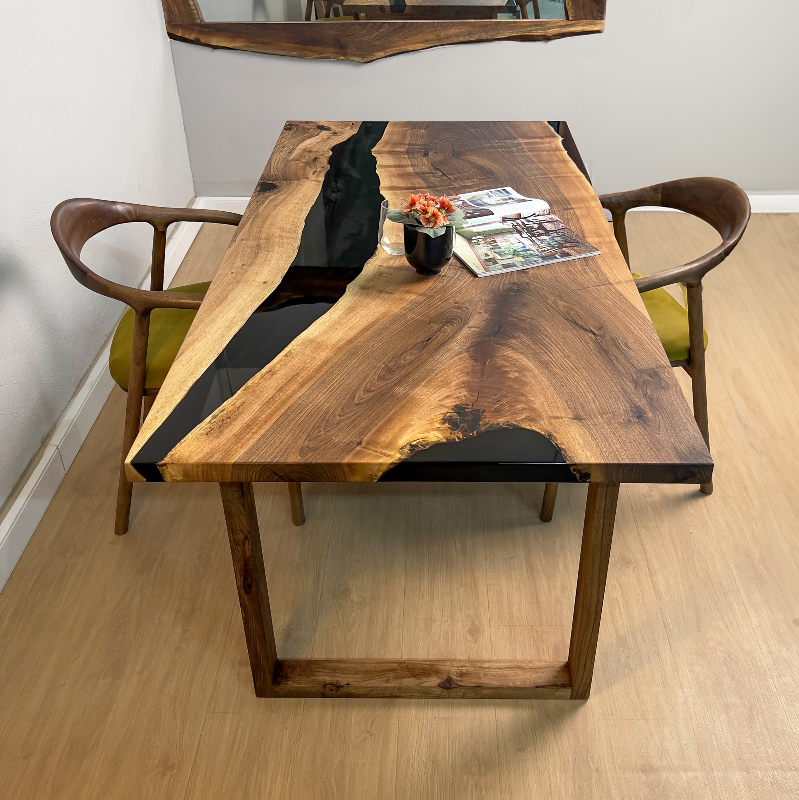 Black River Walnut Epoxy Table with Wooden Legs