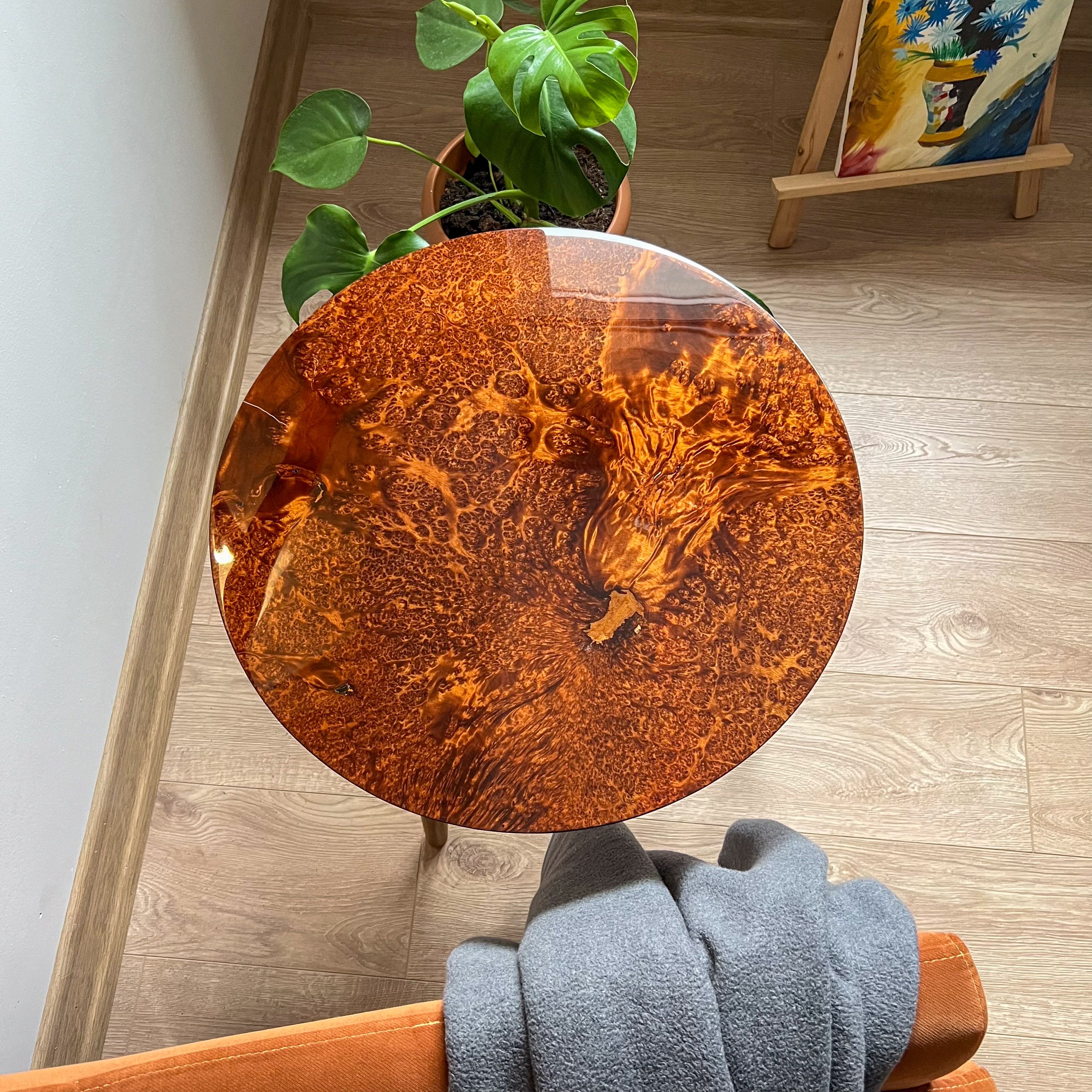 Natural wood Veneer Side Table | Glossy Finish – Walnut or Elm Options