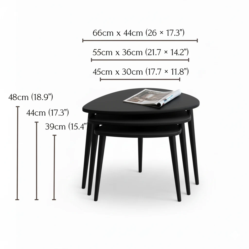 Ercol Stil Ahşap Zigon Sehpa Seti | 3’lü Retro Modern Tasarım | Masif Ağaç Yan Sehpa Takımı