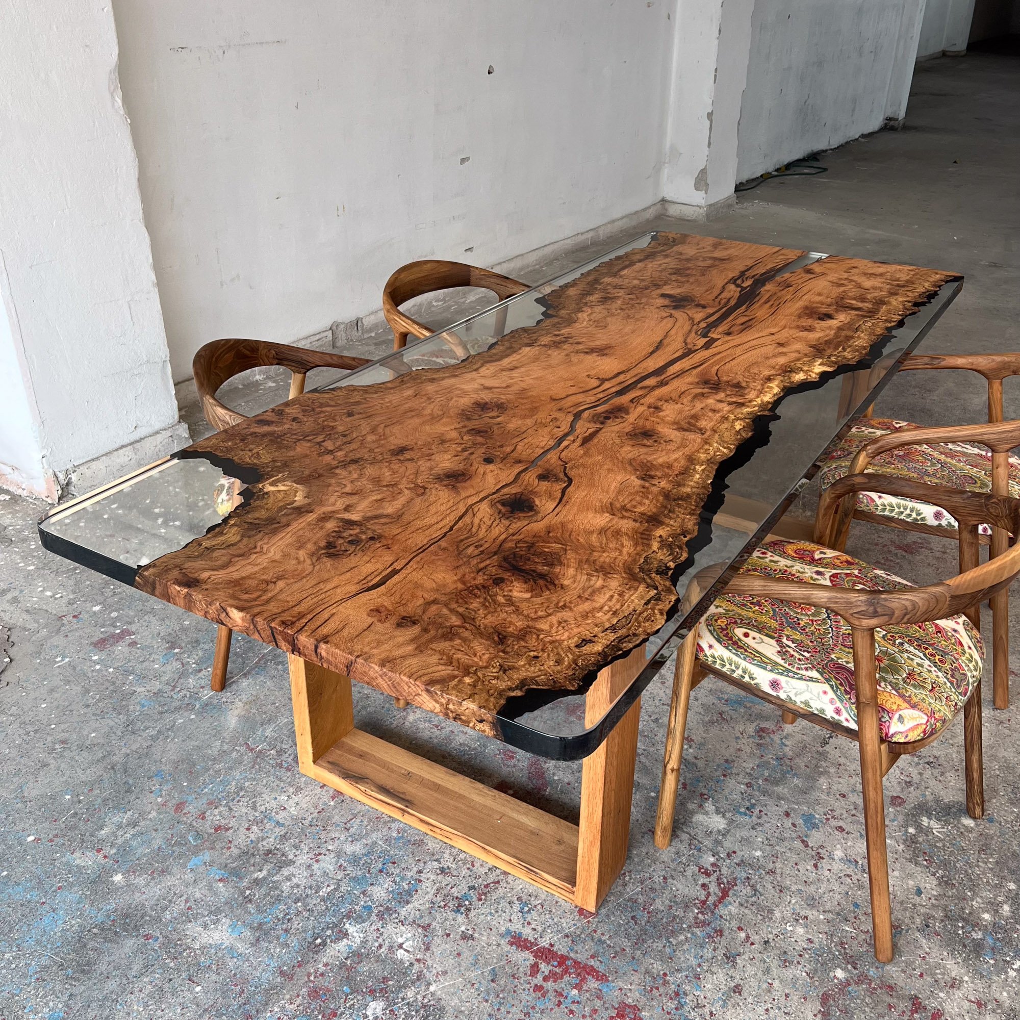 Live Edge Blue Ocean Epoxy Resin Walnut Dining Table | Kitchen Table | Office Table , Sea Table