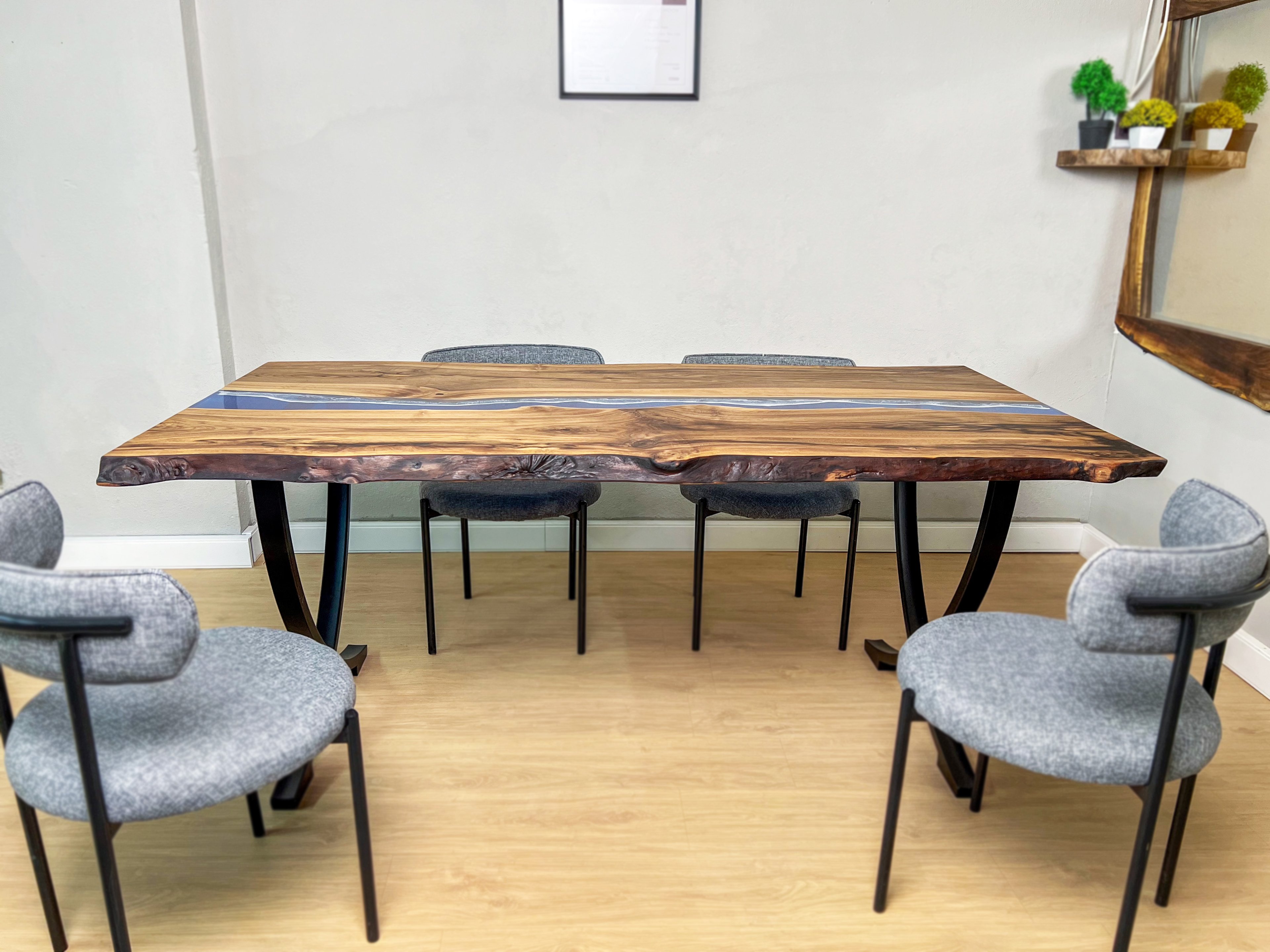 Live Edge Blue Ocean Epoxy Resin Walnut Dining Table | Kitchen Table | Office Table , Sea Table